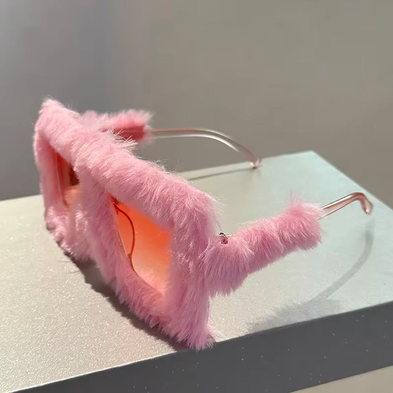 Oversized Square Women Sunglasses New Fashion Furrry Frame Gradient Shades Eyewear Retro Design Winter Sun Glasses