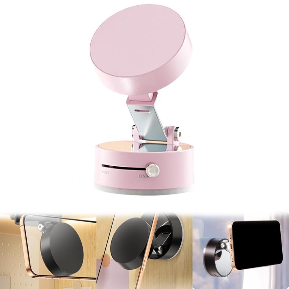 Magnetic Phone Car Holder - Suction Cup & Manual Magnetic Vacuum Adsorption for Strong Grip pink