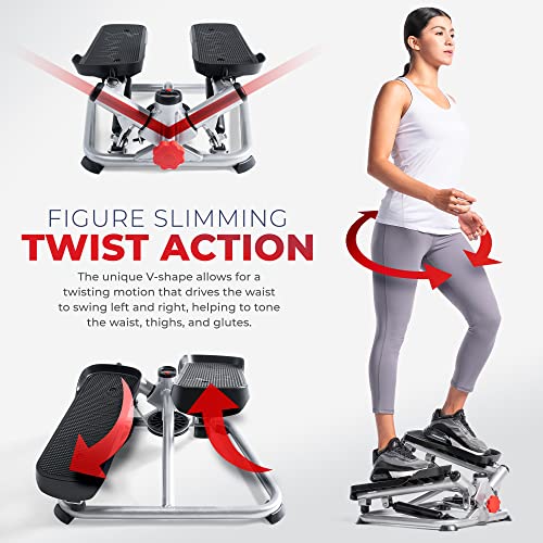 Exercise Low-Impact Stair Step Cardio Equipment with Resistance Bands, Digital Monitor, Up Down Pink - P2000