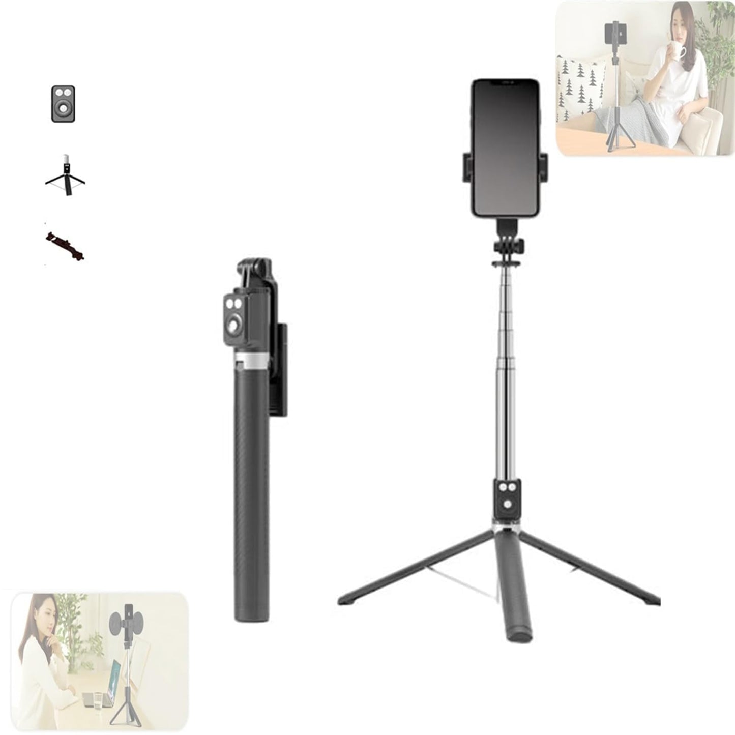 Selfie Stick, 6 in 1 Wireless Bluetooth Selfie Stick,6 in 1 Bluetooth Selfie Stick Tripod with Detachable Wireless Remote, Selfie Stick Tripod with Remote &Light (Pink, Double Fill Light)