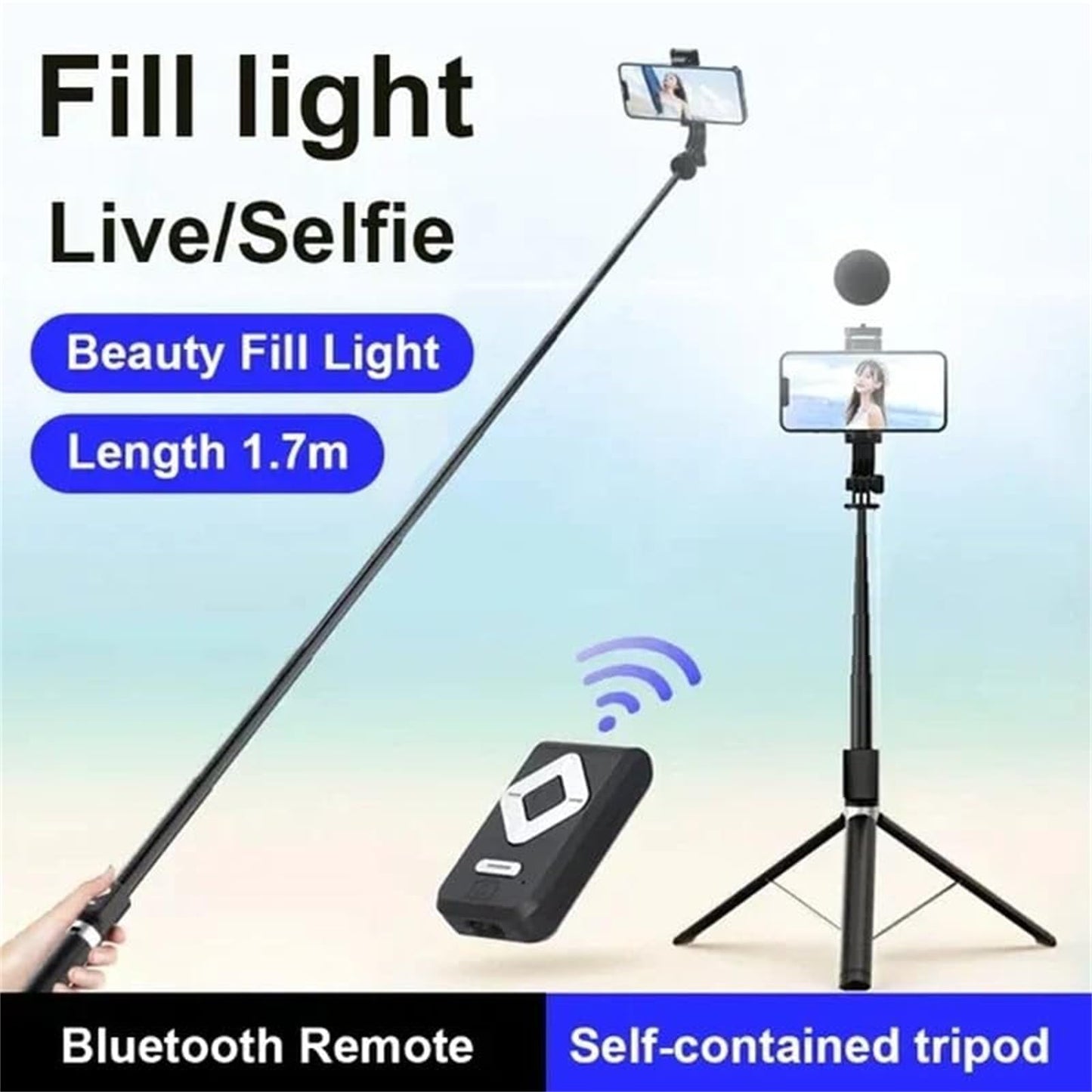 Selfie Stick, 6 in 1 Wireless Bluetooth Selfie Stick,6 in 1 Bluetooth Selfie Stick Tripod with Detachable Wireless Remote, Selfie Stick Tripod with Remote &Light (Pink, Double Fill Light)