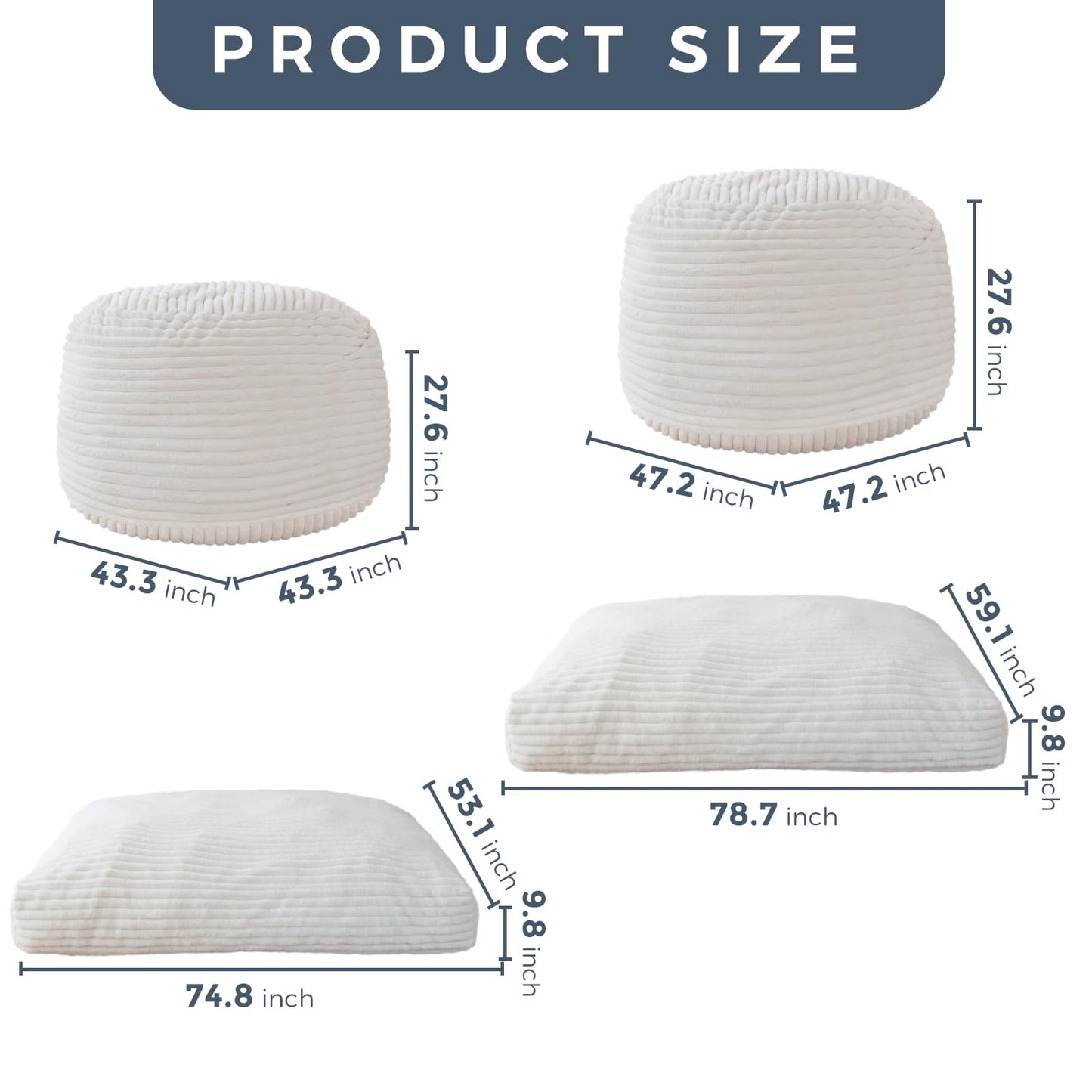 Giant Bean Bag Chair Bed for Adults, Convertible Beanbag Folds from Lazy Chair to Floor Mattress Bed, Large Floor Sofa Couch, Big Sofa Bed, High-Density Foam Filling, Machine Washable Cover