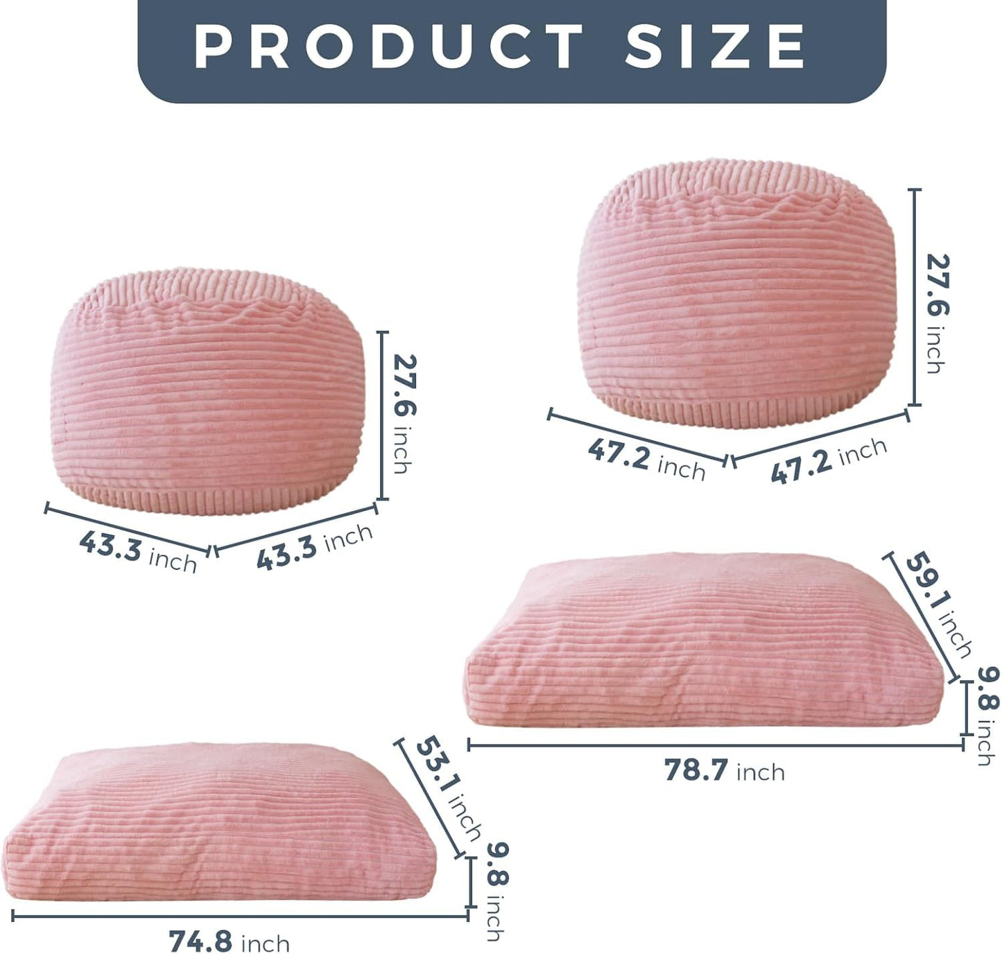 Giant Bean Bag Chair Bed for Adults, Convertible Beanbag Folds from Lazy Chair to Floor Mattress Bed, Large Floor Sofa Couch, Big Sofa Bed, High-Density Foam Filling, Machine Washable Cover