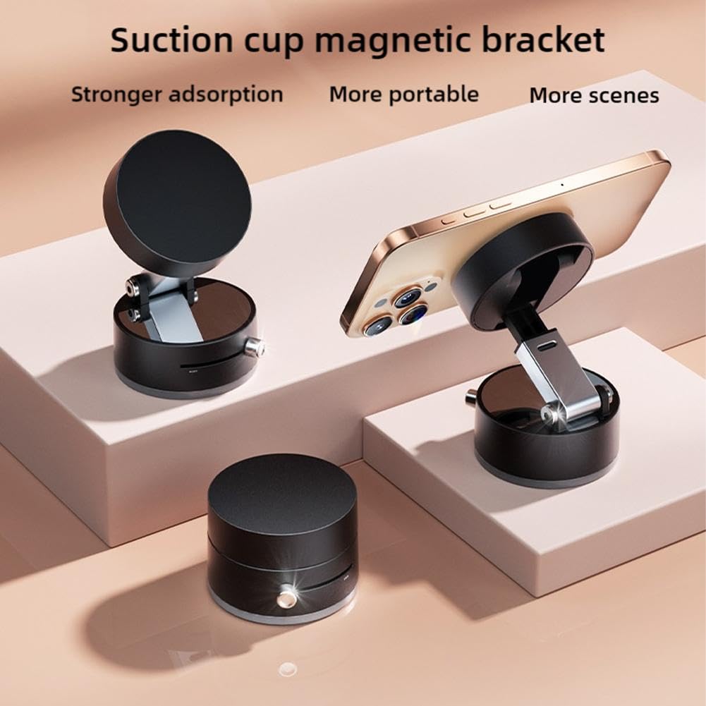 Magnetic Phone Car Holder - Suction Cup & Manual Magnetic Vacuum Adsorption for Strong Grip pink