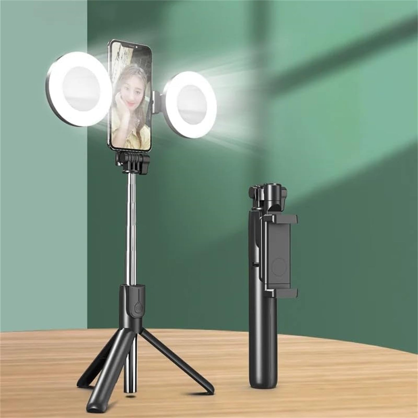 Selfie Stick, 6 in 1 Wireless Bluetooth Selfie Stick,6 in 1 Bluetooth Selfie Stick Tripod with Detachable Wireless Remote, Selfie Stick Tripod with Remote &Light (Pink, Double Fill Light)