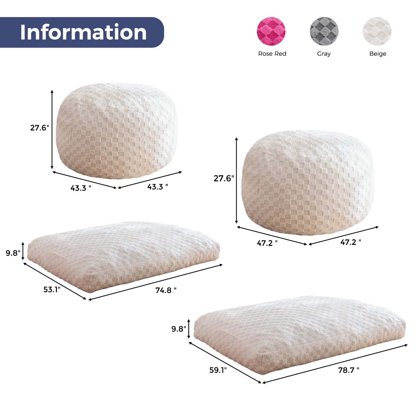 Giant Bean Bag Chair Bed for Adults, Convertible Beanbag Folds from Lazy Chair to Floor Mattress Bed, Large Floor Sofa Couch, Big Sofa Bed, High-Density Foam Filling, Machine Washable Cover