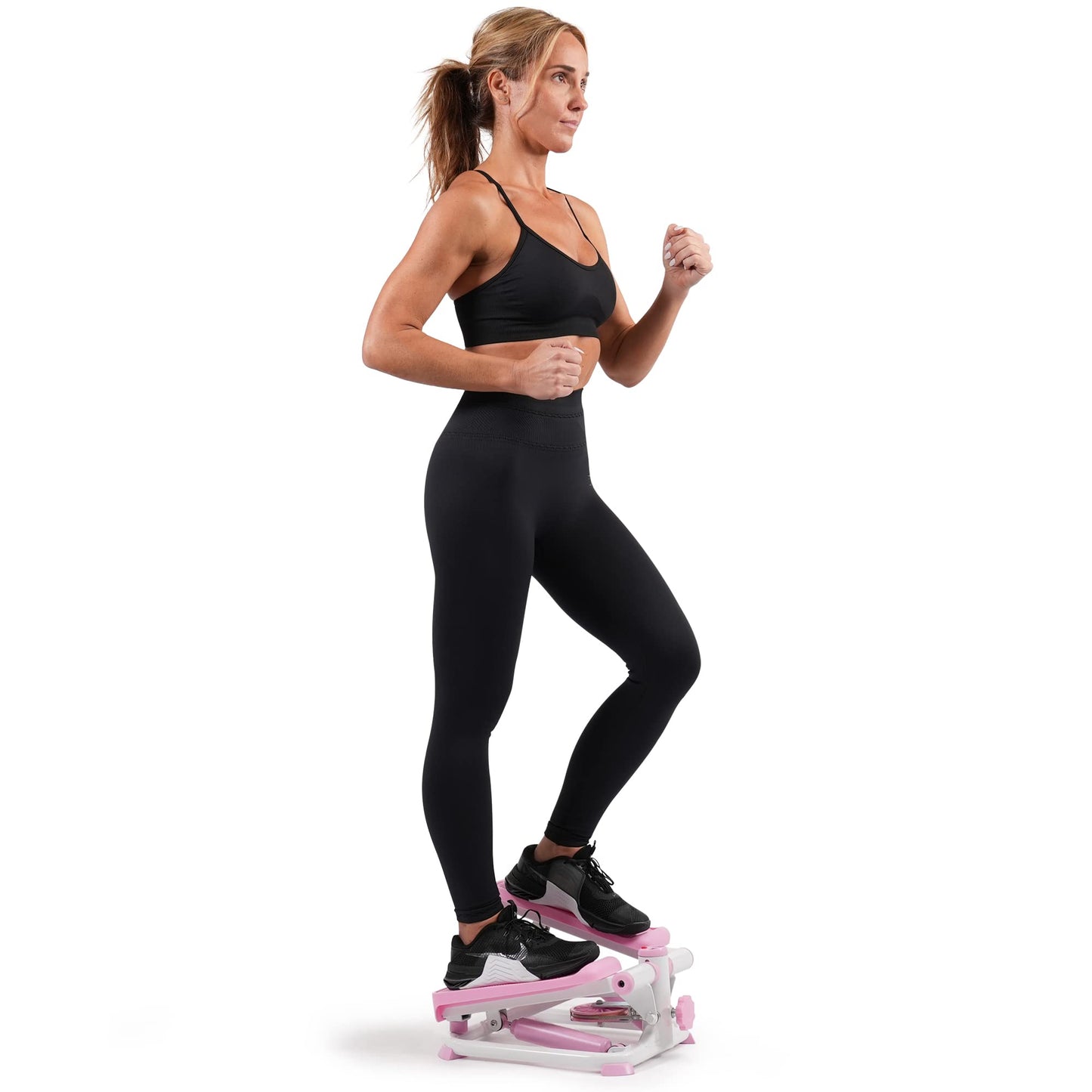Exercise Low-Impact Stair Step Cardio Equipment with Resistance Bands, Digital Monitor, Up Down Pink - P2000