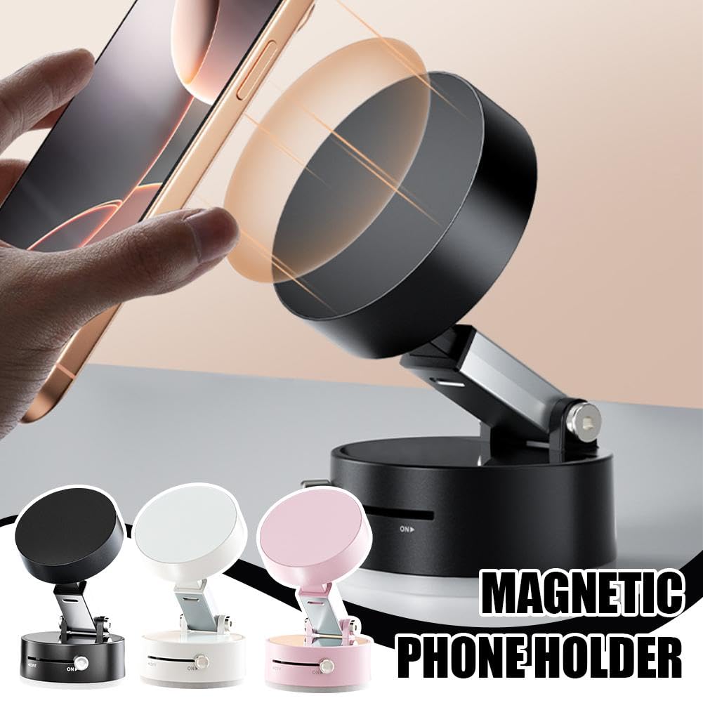Magnetic Phone Car Holder - Suction Cup & Manual Magnetic Vacuum Adsorption for Strong Grip pink