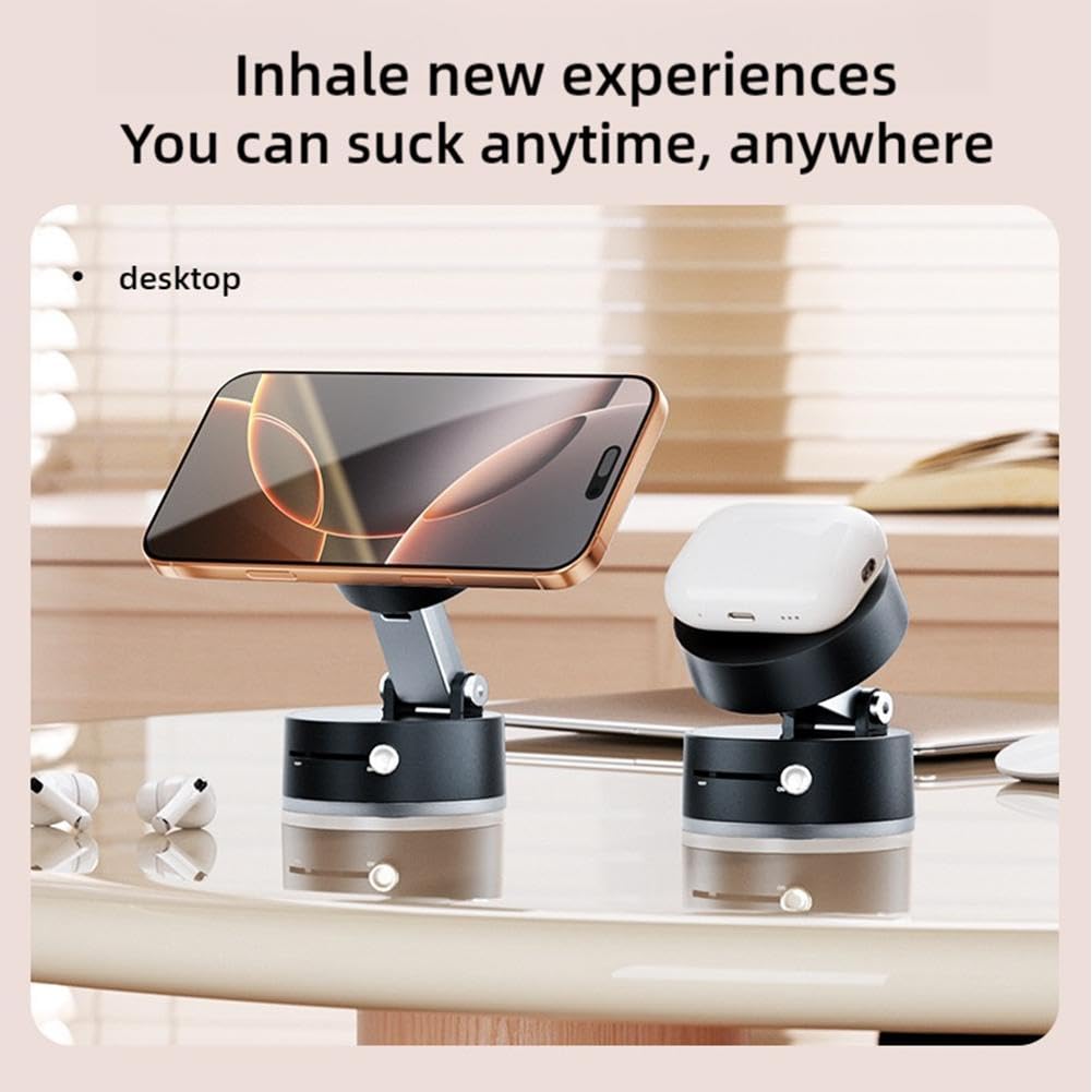 Magnetic Phone Car Holder - Suction Cup & Manual Magnetic Vacuum Adsorption for Strong Grip pink
