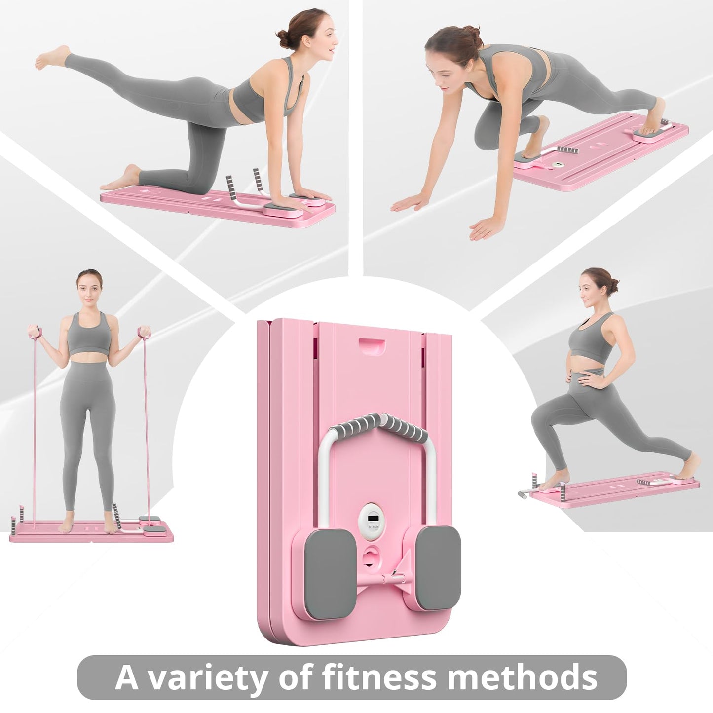 Pilates Reformer Set, Multi-Purpose Foldable Pilates Reformer Board for Home, 5 in 1 Pilates Sliding Board (Pink)
