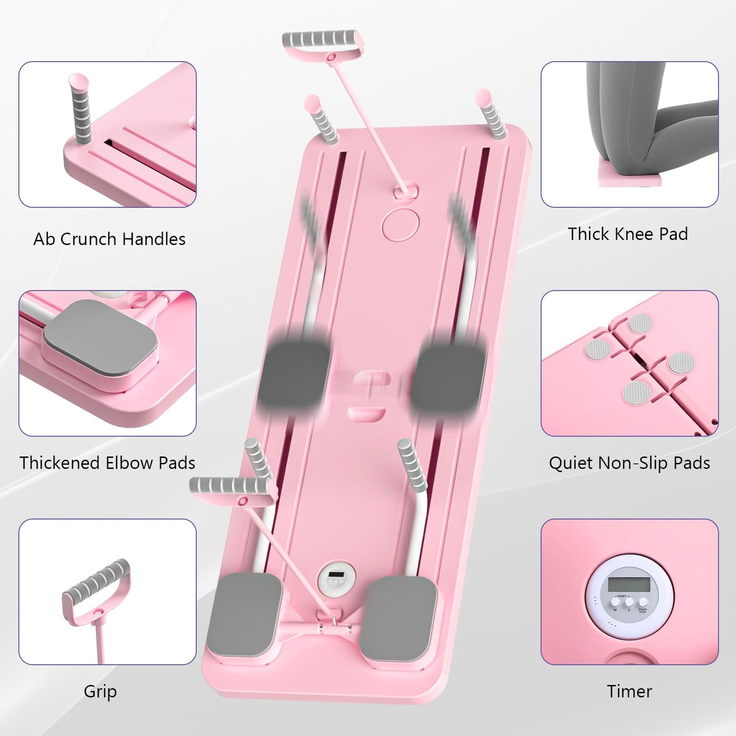 Pilates Reformer Set, Multi-Purpose Foldable Pilates Reformer Board for Home, 5 in 1 Pilates Sliding Board (Pink)