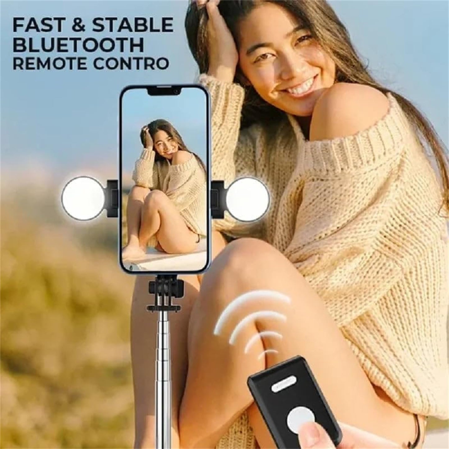 Selfie Stick, 6 in 1 Wireless Bluetooth Selfie Stick,6 in 1 Bluetooth Selfie Stick Tripod with Detachable Wireless Remote, Selfie Stick Tripod with Remote &Light (Pink, Double Fill Light)