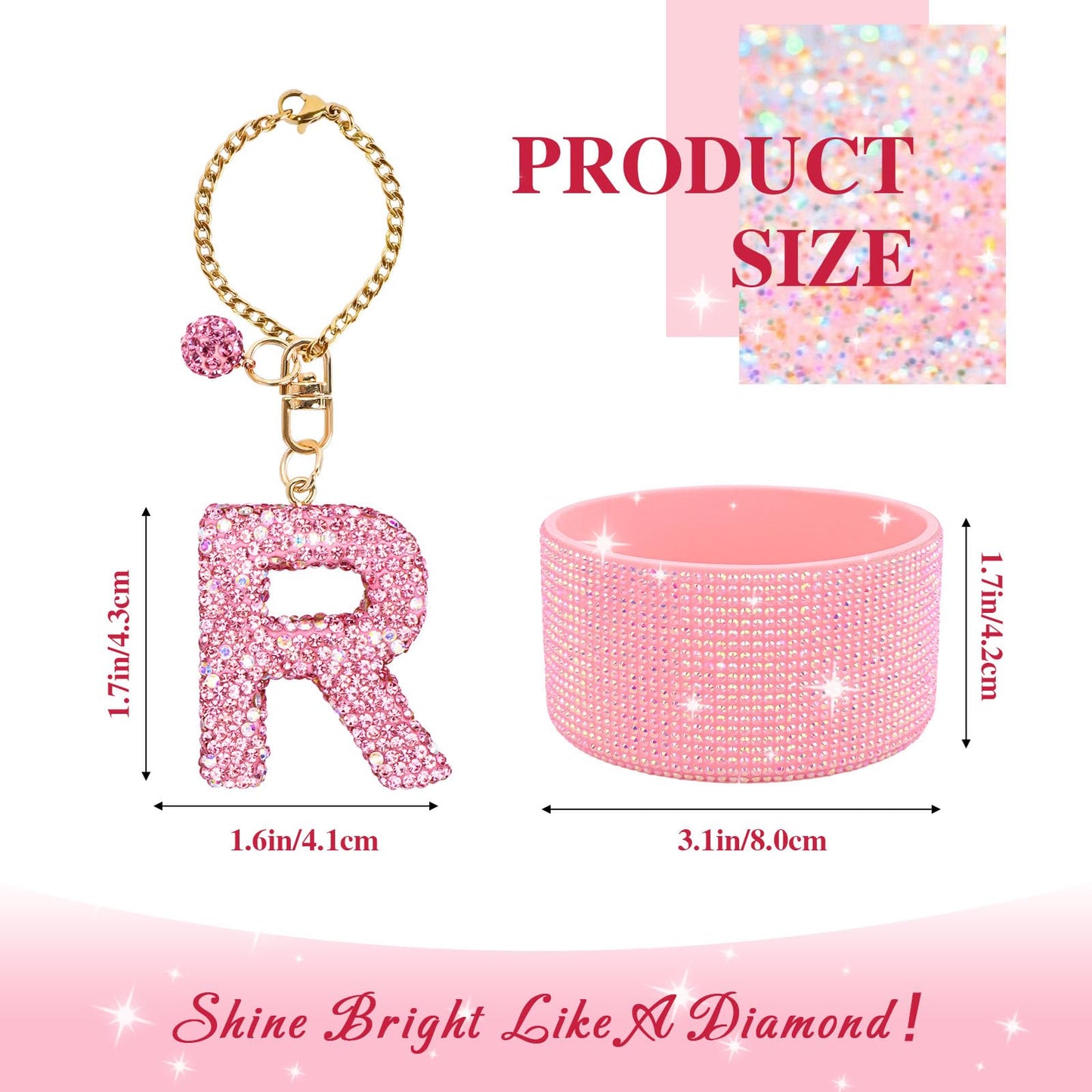 Pink Accessories Set for Stanley Cup 30Oz 40Oz, Bling Letter Charms, Diamond Straw Cover, Glitter Silicone Boot, Personalized Sticker, Bow Straw Topper for Stanley Cup Accessories