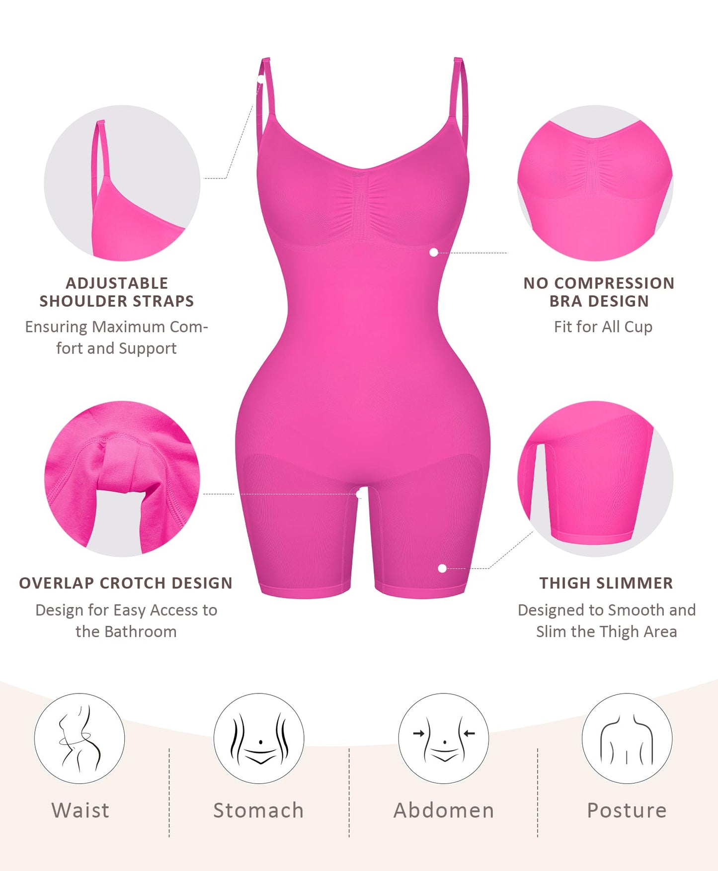 Shapewear Bodysuit for Women Tummy Control Seamless Butt Lifter Thigh Slimmer Body Shaper Rose Red M/L