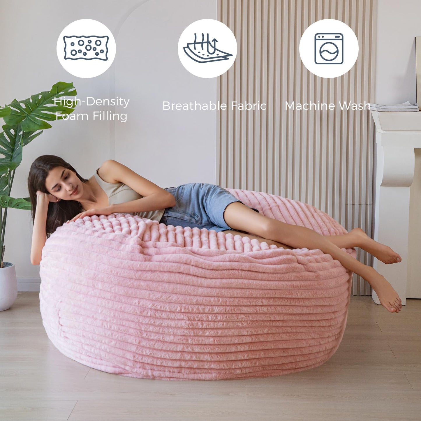 Giant Bean Bag Chair Bed for Adults, Convertible Beanbag Folds from Lazy Chair to Floor Mattress Bed, Large Floor Sofa Couch, Big Sofa Bed, High-Density Foam Filling, Machine Washable Cover