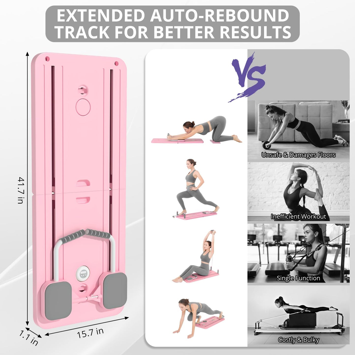 Pilates Reformer Set, Multi-Purpose Foldable Pilates Reformer Board for Home, 5 in 1 Pilates Sliding Board (Pink)