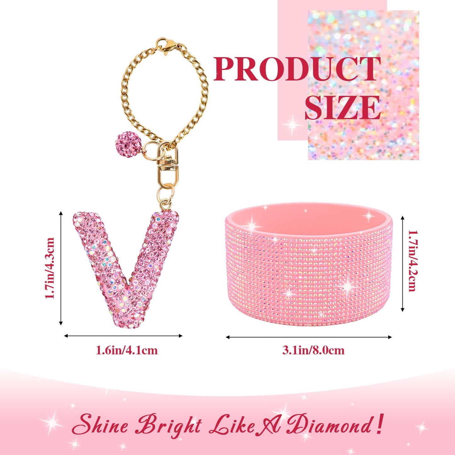 Pink Accessories Set for Stanley Cup 30Oz 40Oz, Bling Letter Charms, Diamond Straw Cover, Glitter Silicone Boot, Personalized Sticker, Bow Straw Topper for Stanley Cup Accessories
