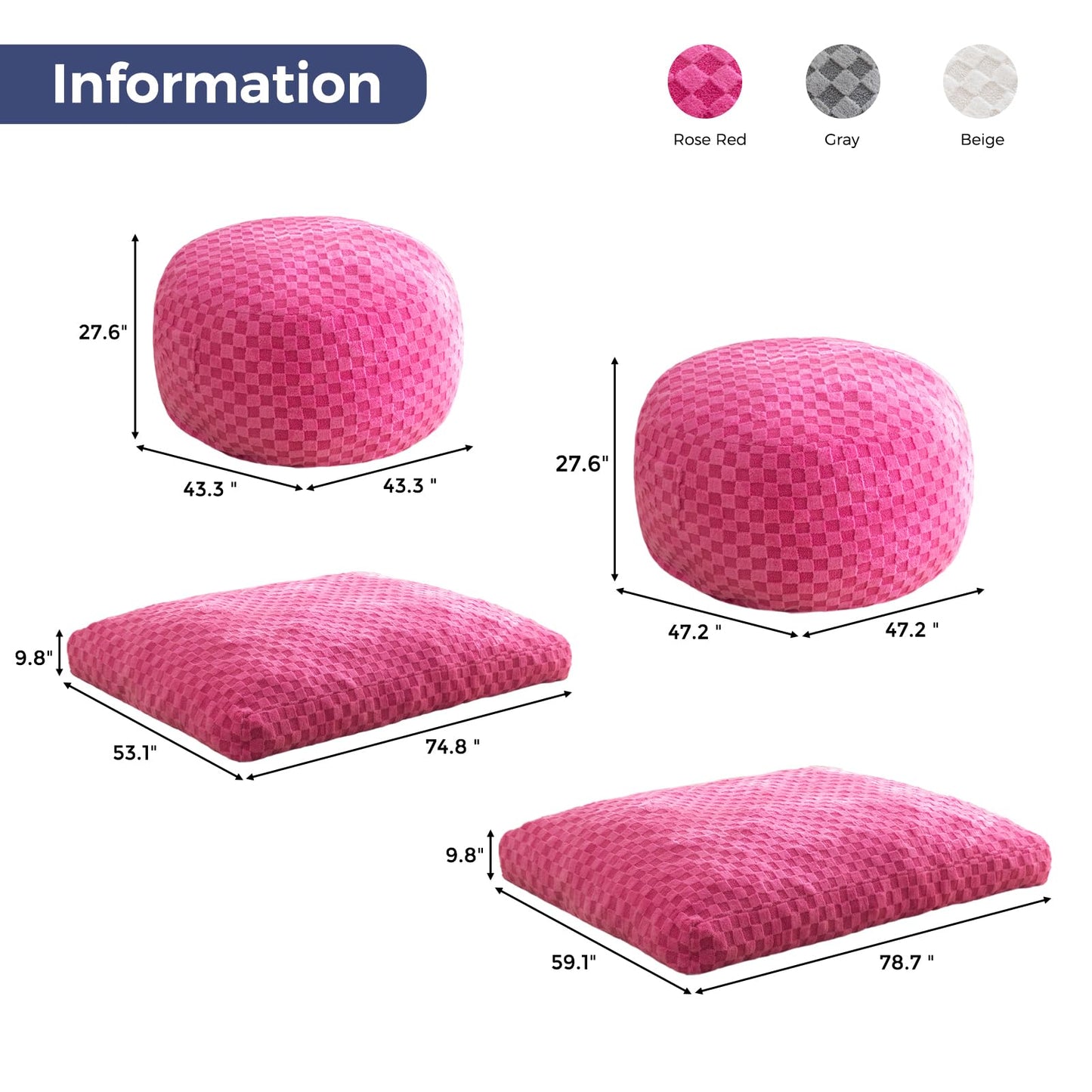 Giant Bean Bag Chair Bed for Adults, Convertible Beanbag Folds from Lazy Chair to Floor Mattress Bed, Large Floor Sofa Couch, Big Sofa Bed, High-Density Foam Filling, Machine Washable Cover