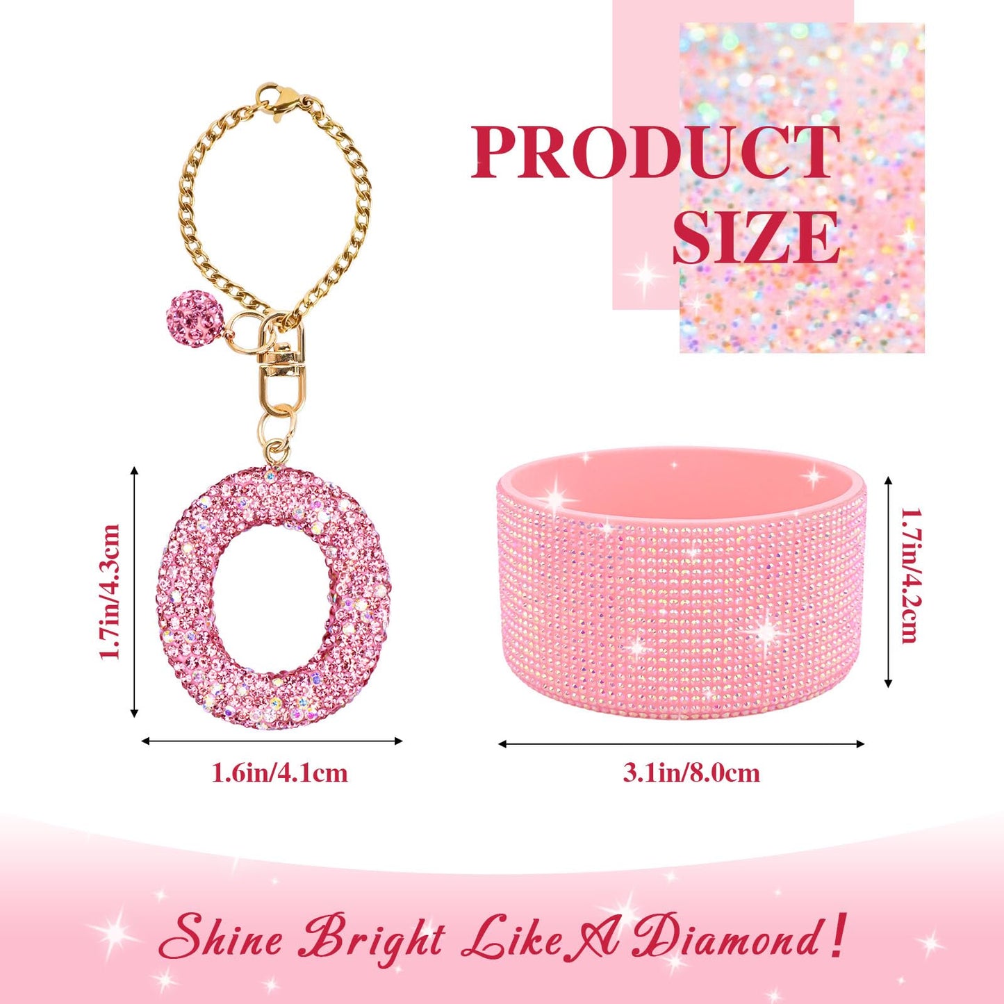 Pink Accessories Set for Stanley Cup 30Oz 40Oz, Bling Letter Charms, Diamond Straw Cover, Glitter Silicone Boot, Personalized Sticker, Bow Straw Topper for Stanley Cup Accessories