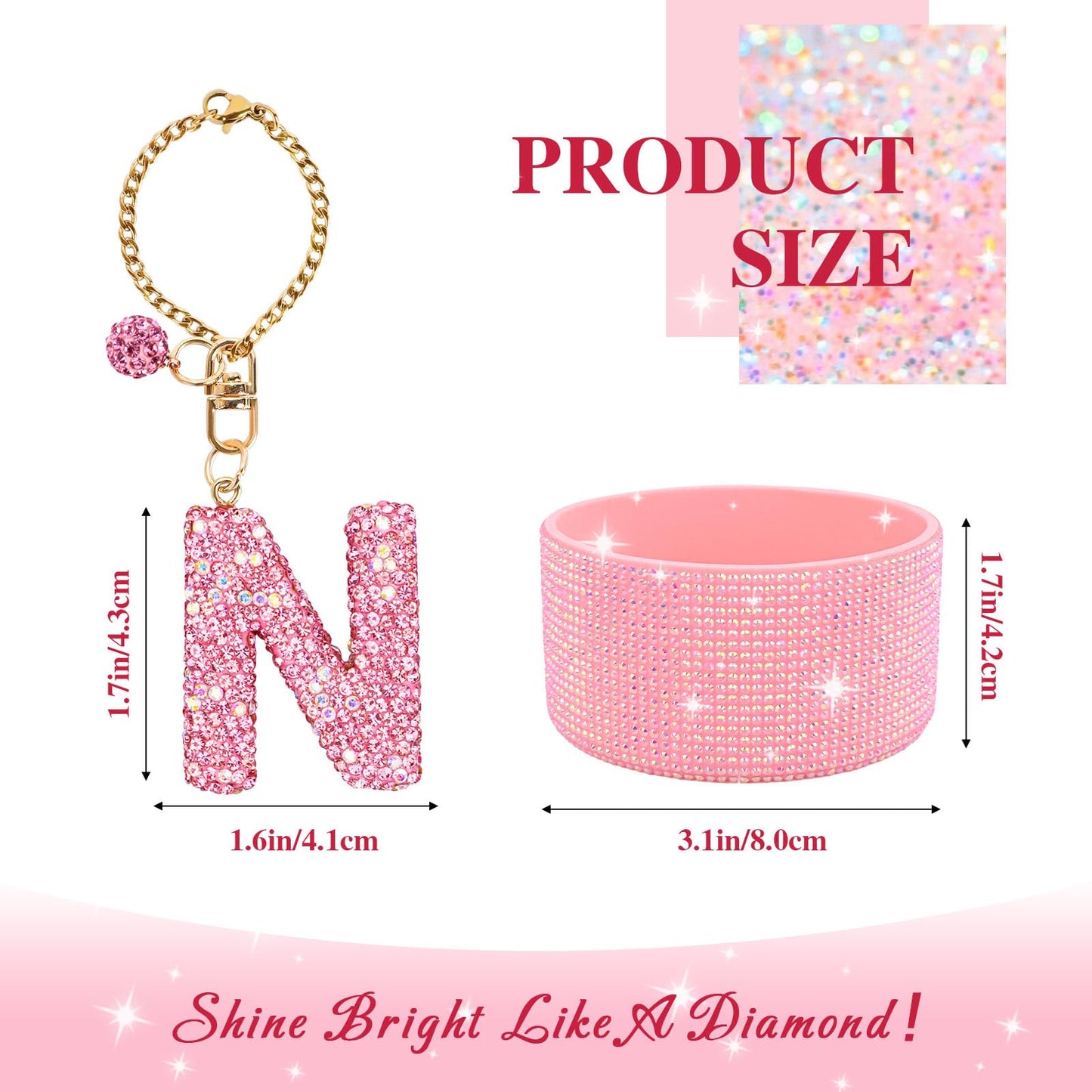 Pink Accessories Set for Stanley Cup 30Oz 40Oz, Bling Letter Charms, Diamond Straw Cover, Glitter Silicone Boot, Personalized Sticker, Bow Straw Topper for Stanley Cup Accessories