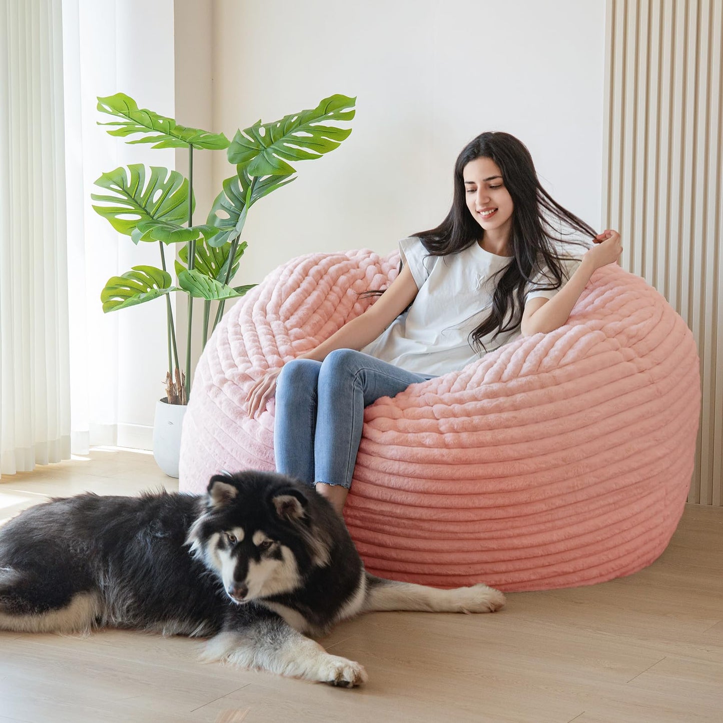 Giant Bean Bag Chair Bed for Adults, Convertible Beanbag Folds from Lazy Chair to Floor Mattress Bed, Large Floor Sofa Couch, Big Sofa Bed, High-Density Foam Filling, Machine Washable Cover