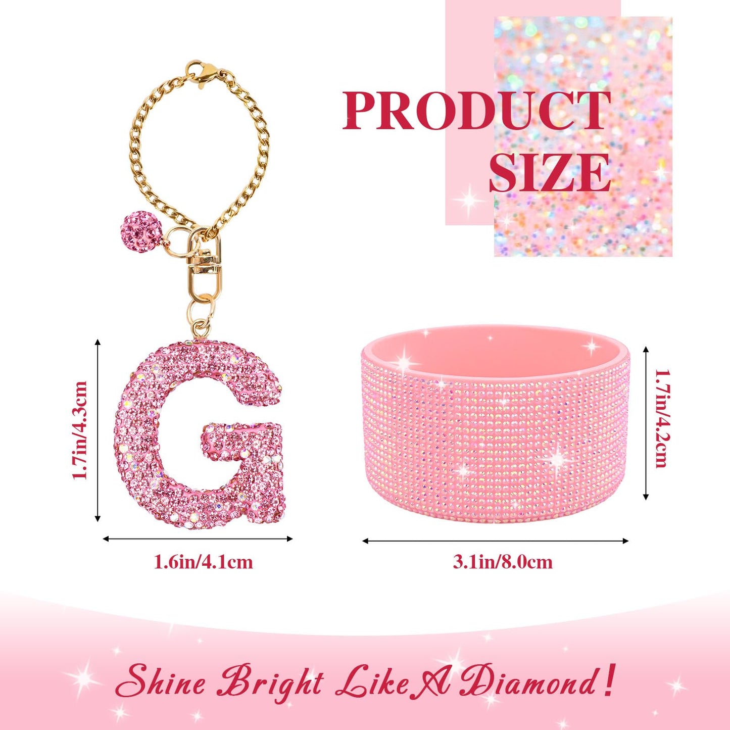 Pink Accessories Set for Stanley Cup 30Oz 40Oz, Bling Letter Charms, Diamond Straw Cover, Glitter Silicone Boot, Personalized Sticker, Bow Straw Topper for Stanley Cup Accessories