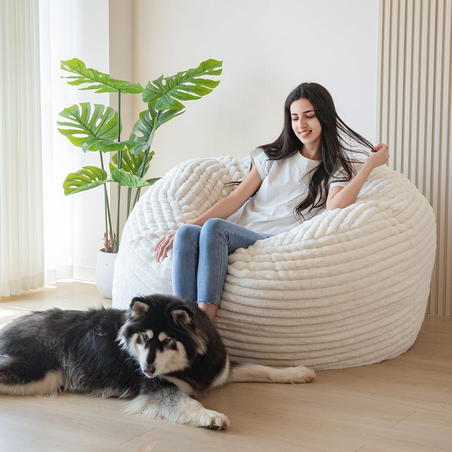 Giant Bean Bag Chair Bed for Adults, Convertible Beanbag Folds from Lazy Chair to Floor Mattress Bed, Large Floor Sofa Couch, Big Sofa Bed, High-Density Foam Filling, Machine Washable Cover