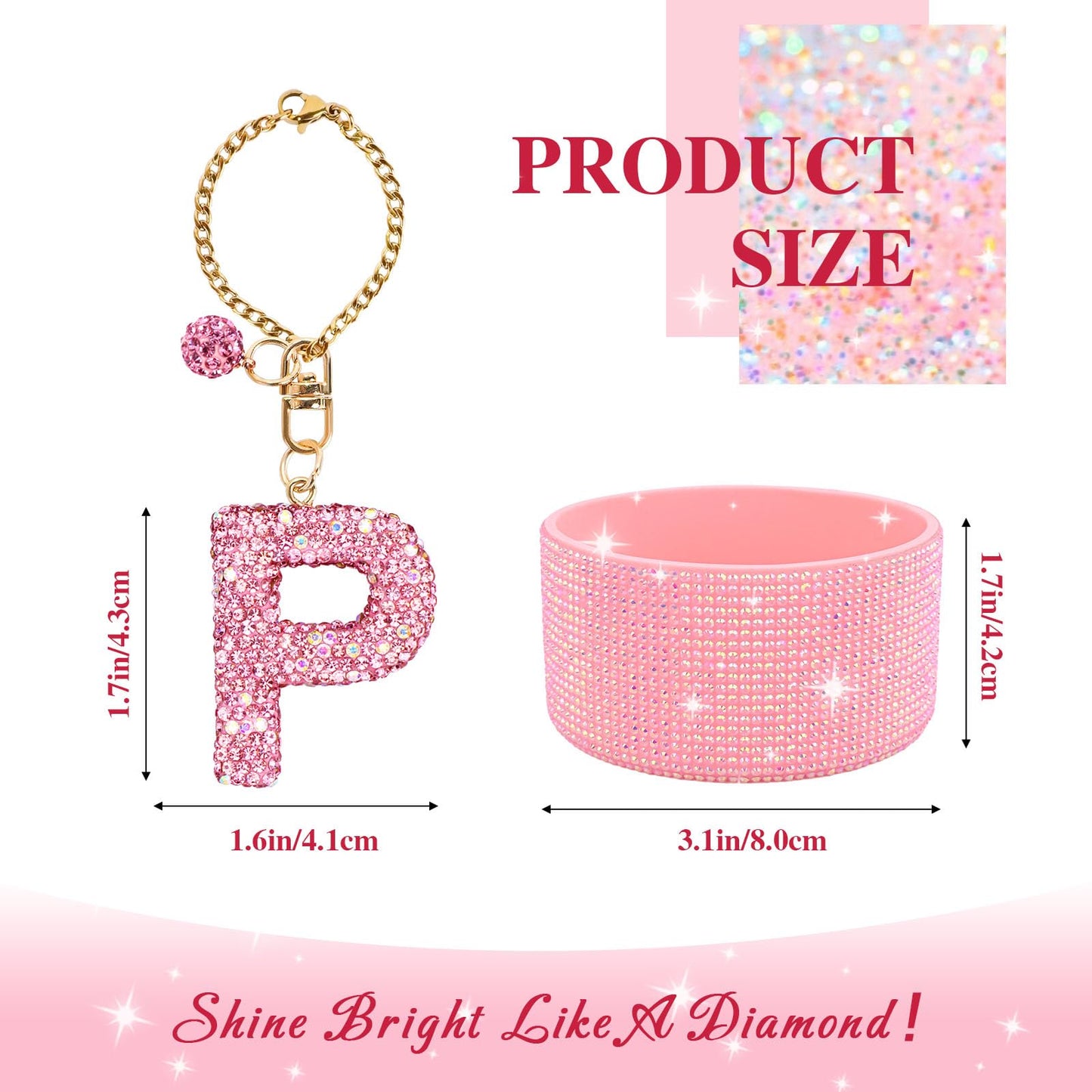 Pink Accessories Set for Stanley Cup 30Oz 40Oz, Bling Letter Charms, Diamond Straw Cover, Glitter Silicone Boot, Personalized Sticker, Bow Straw Topper for Stanley Cup Accessories