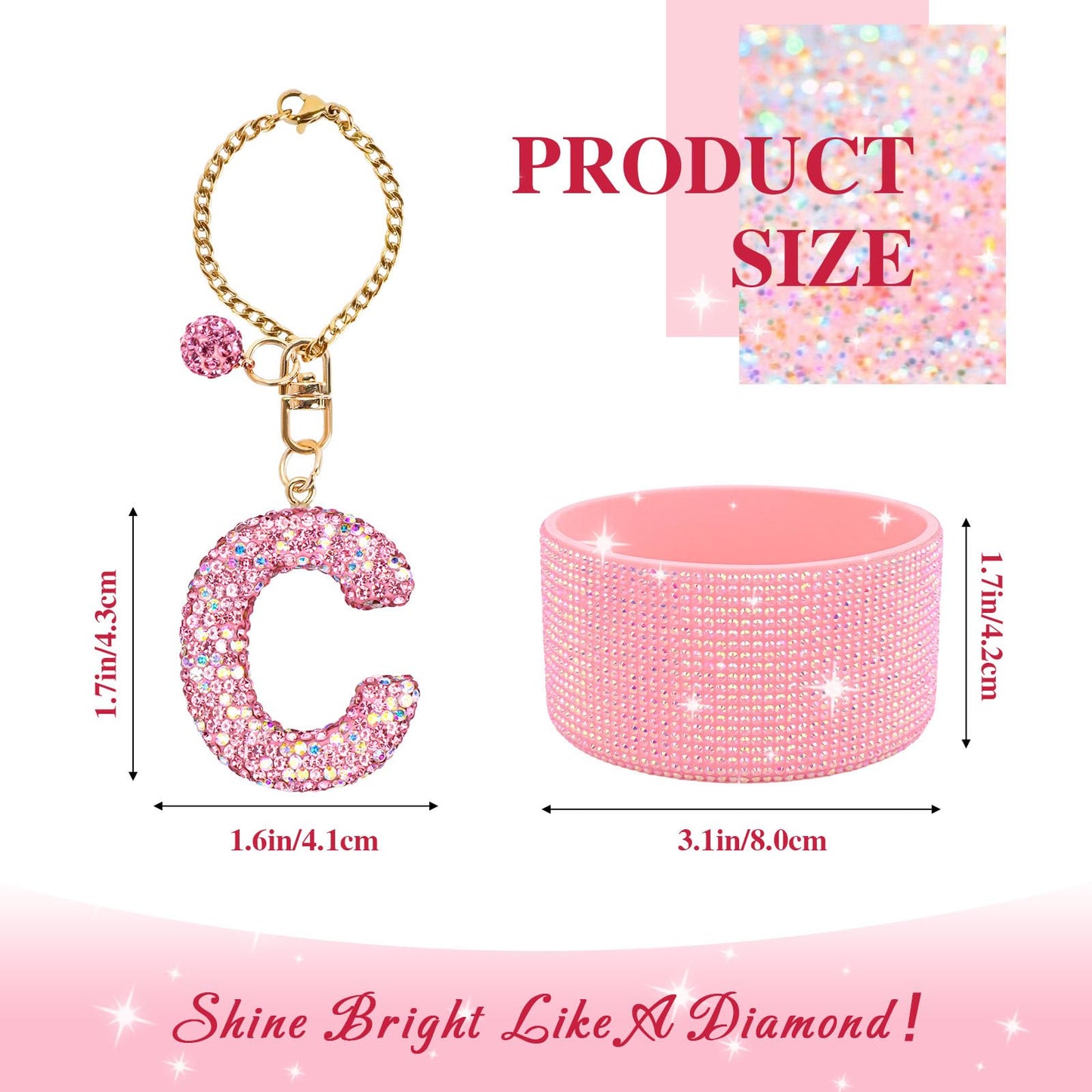 Pink Accessories Set for Stanley Cup 30Oz 40Oz, Bling Letter Charms, Diamond Straw Cover, Glitter Silicone Boot, Personalized Sticker, Bow Straw Topper for Stanley Cup Accessories