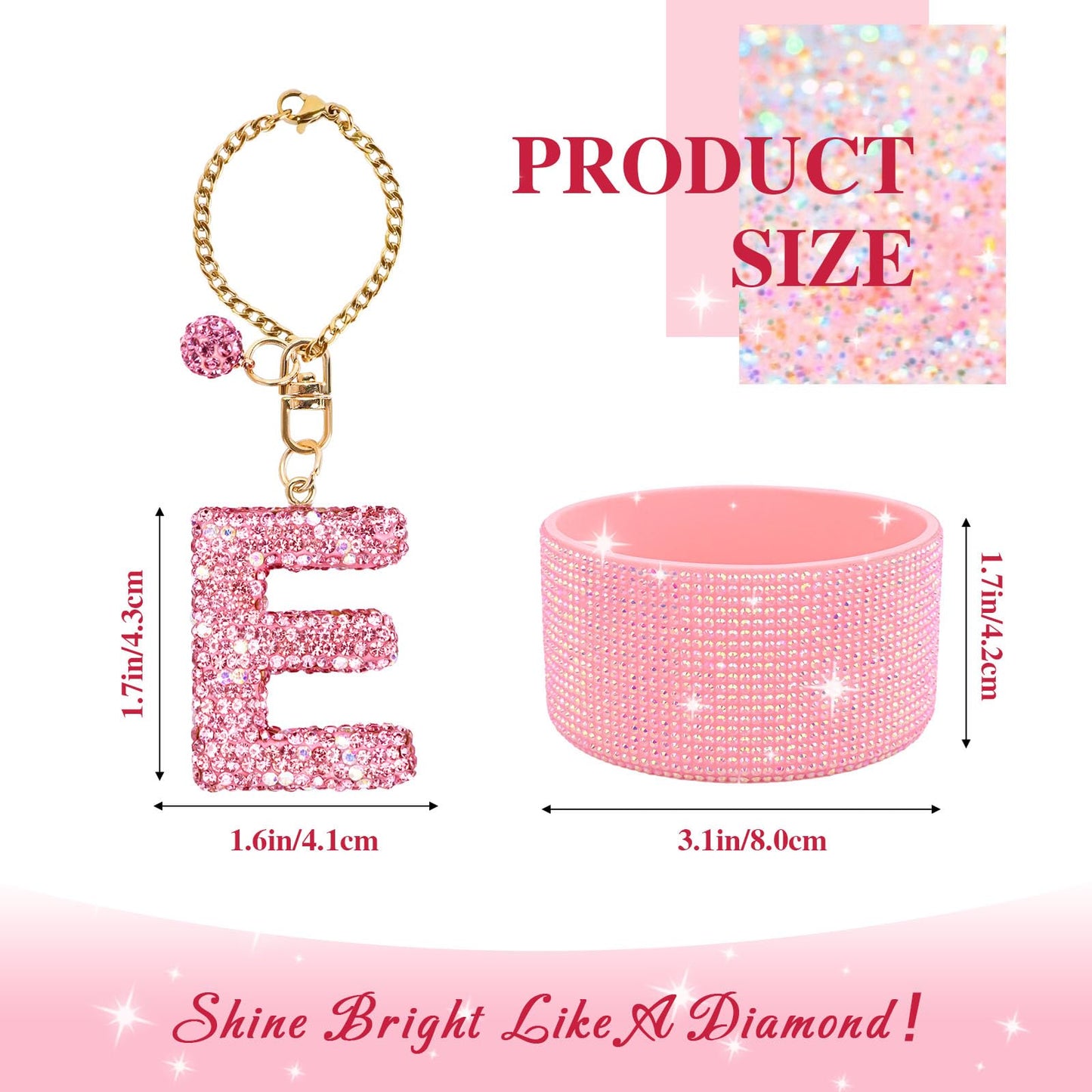 Pink Accessories Set for Stanley Cup 30Oz 40Oz, Bling Letter Charms, Diamond Straw Cover, Glitter Silicone Boot, Personalized Sticker, Bow Straw Topper for Stanley Cup Accessories