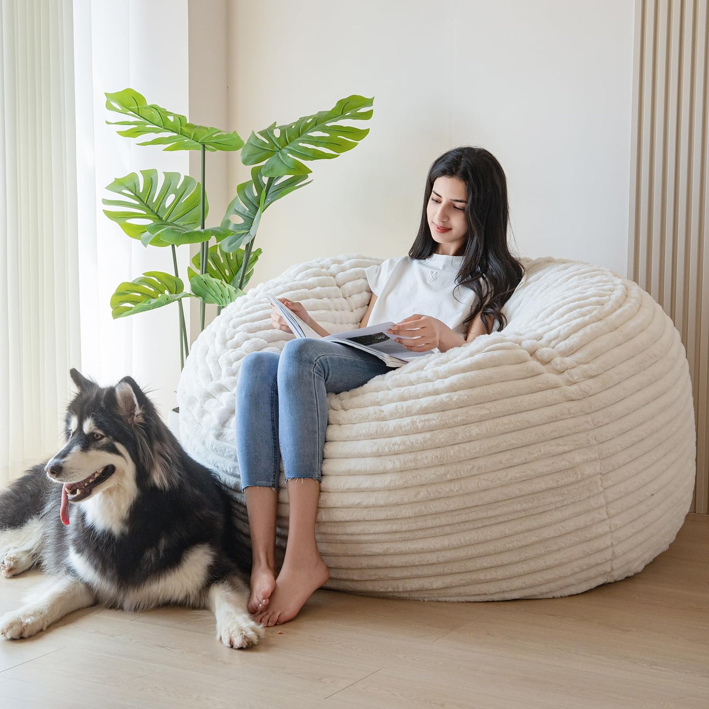 Giant Bean Bag Chair Bed for Adults, Convertible Beanbag Folds from Lazy Chair to Floor Mattress Bed, Large Floor Sofa Couch, Big Sofa Bed, High-Density Foam Filling, Machine Washable Cover