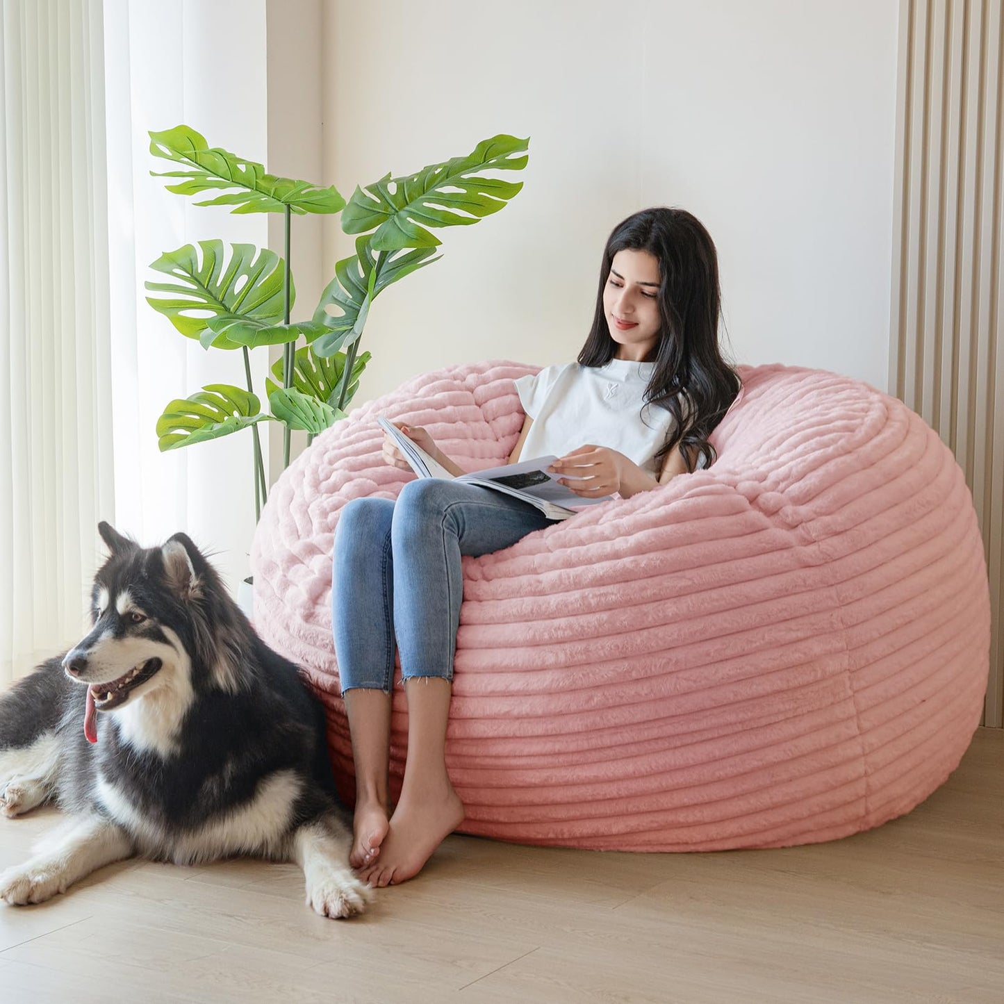Giant Bean Bag Chair Bed for Adults, Convertible Beanbag Folds from Lazy Chair to Floor Mattress Bed, Large Floor Sofa Couch, Big Sofa Bed, High-Density Foam Filling, Machine Washable Cover