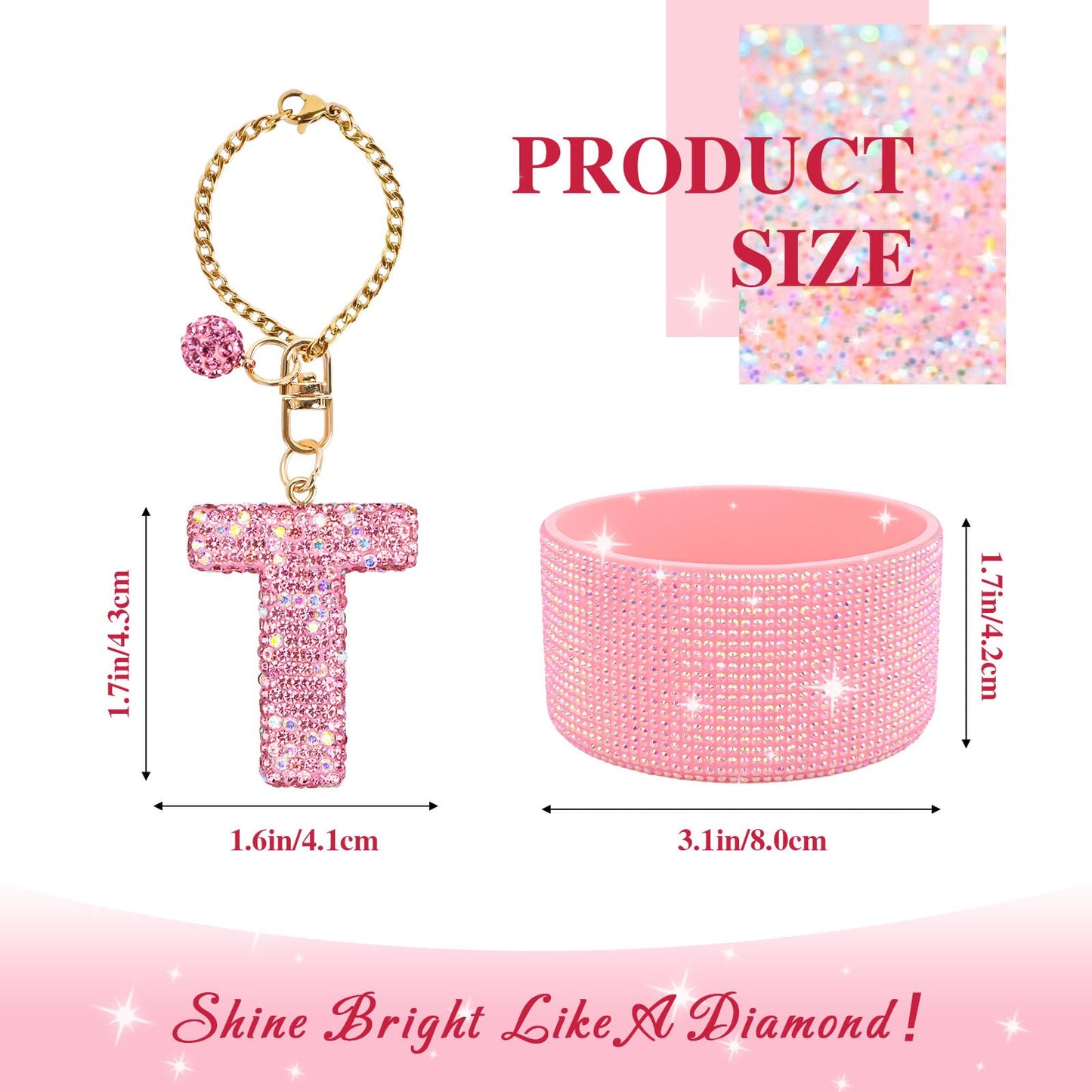 Pink Accessories Set for Stanley Cup 30Oz 40Oz, Bling Letter Charms, Diamond Straw Cover, Glitter Silicone Boot, Personalized Sticker, Bow Straw Topper for Stanley Cup Accessories