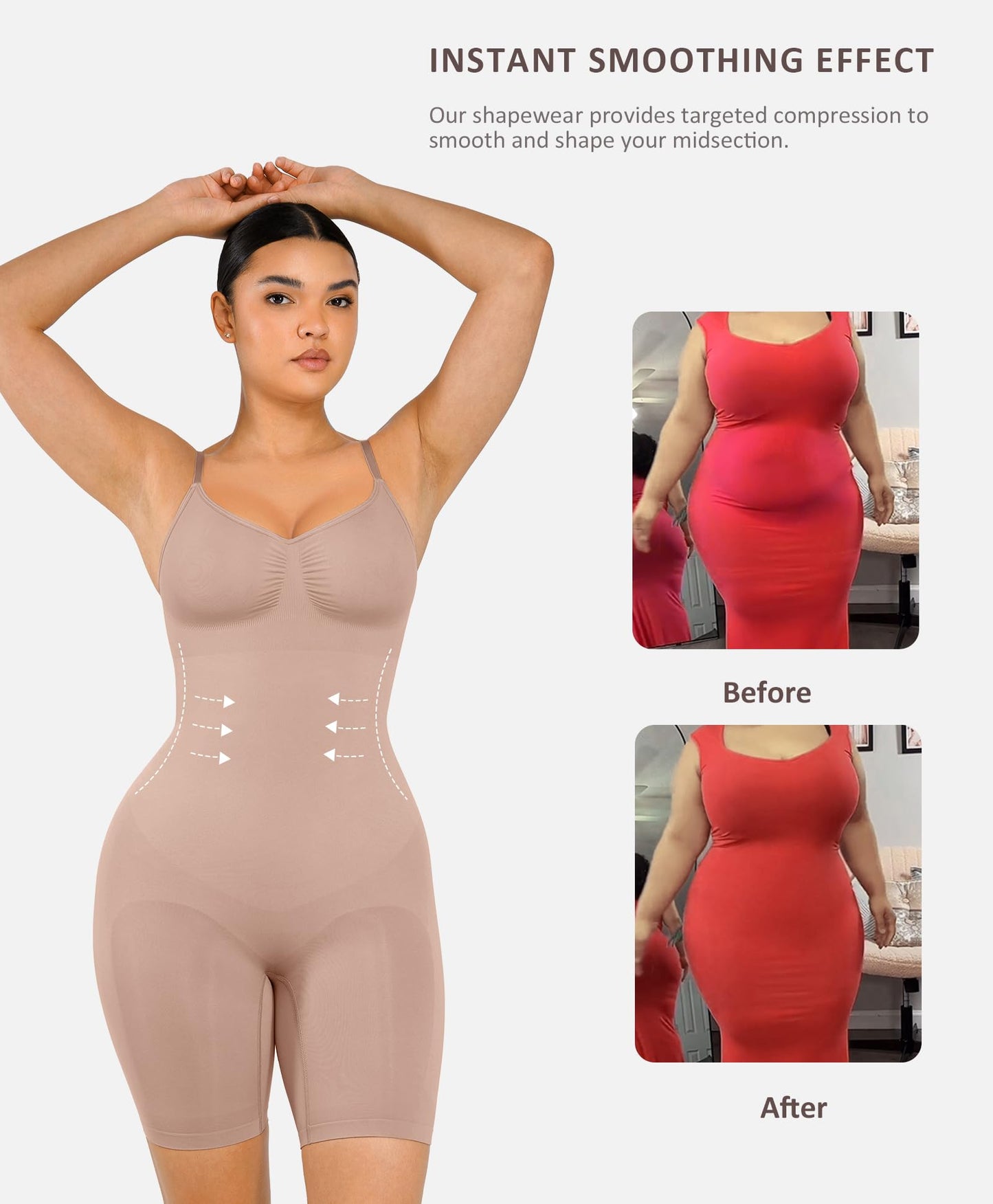 Shapewear Bodysuit for Women Tummy Control Seamless Butt Lifter Thigh Slimmer Body Shaper Rose Red M/L