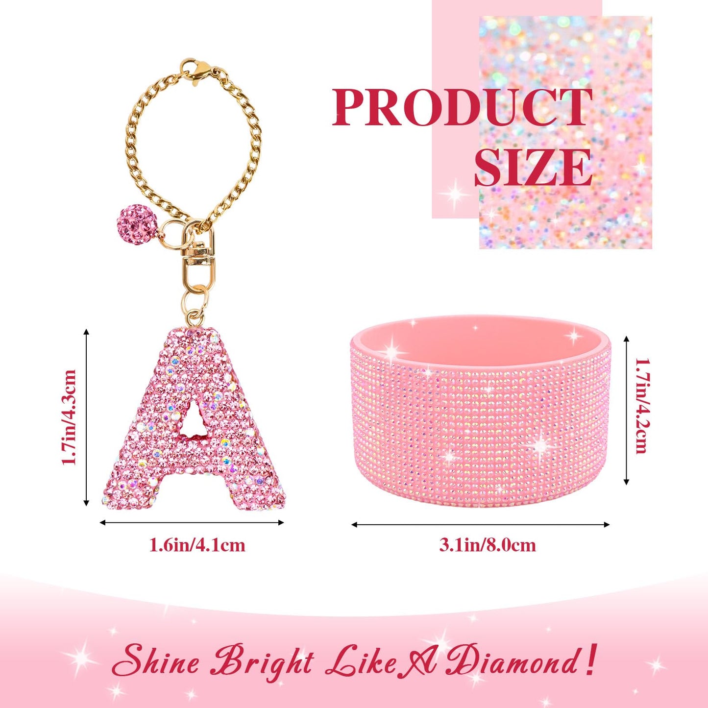 Pink Accessories Set for Stanley Cup 30Oz 40Oz, Bling Letter Charms, Diamond Straw Cover, Glitter Silicone Boot, Personalized Sticker, Bow Straw Topper for Stanley Cup Accessories