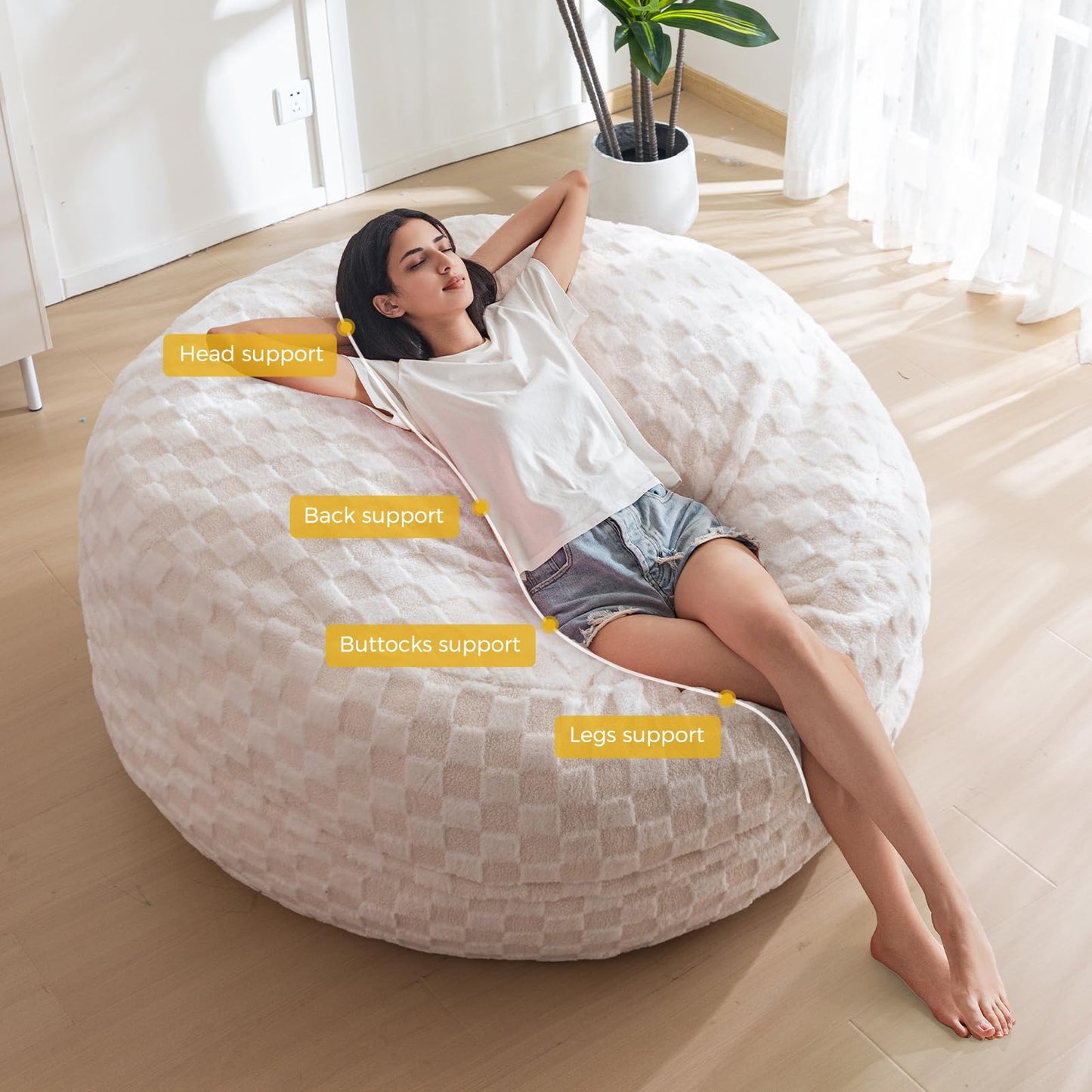 Giant Bean Bag Chair Bed for Adults, Convertible Beanbag Folds from Lazy Chair to Floor Mattress Bed, Large Floor Sofa Couch, Big Sofa Bed, High-Density Foam Filling, Machine Washable Cover