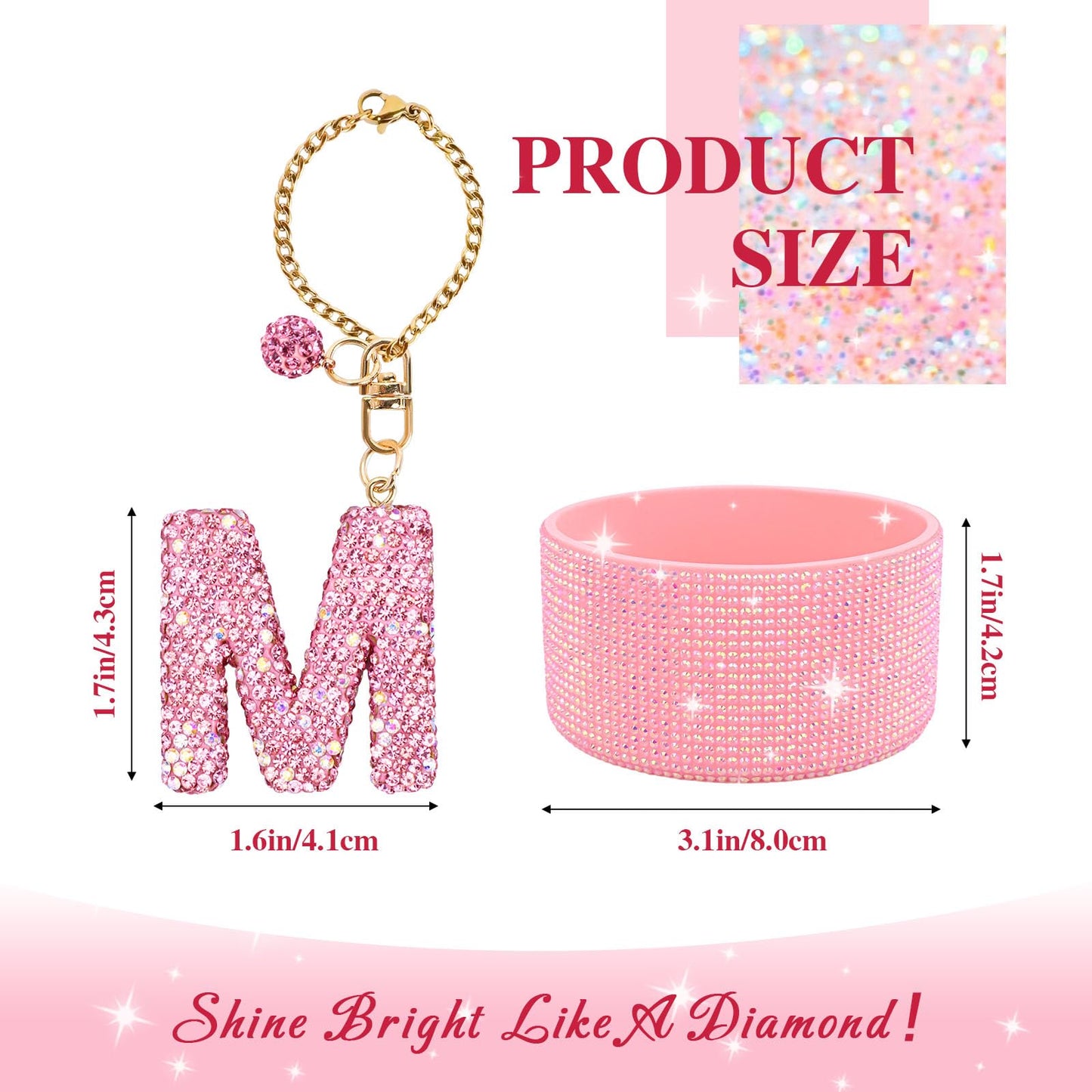 Pink Accessories Set for Stanley Cup 30Oz 40Oz, Bling Letter Charms, Diamond Straw Cover, Glitter Silicone Boot, Personalized Sticker, Bow Straw Topper for Stanley Cup Accessories