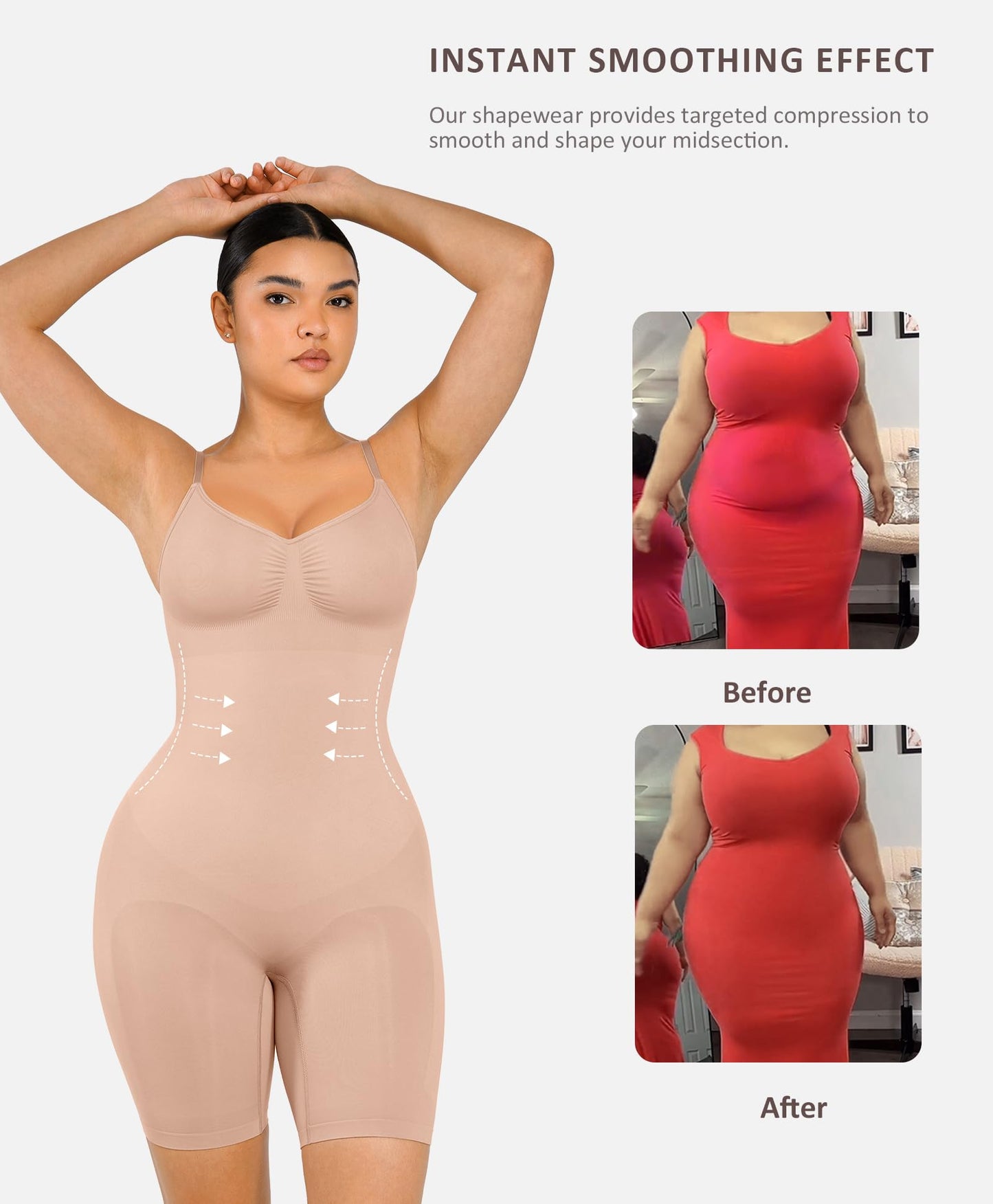 Shapewear Bodysuit for Women Tummy Control Seamless Butt Lifter Thigh Slimmer Body Shaper Rose Red M/L