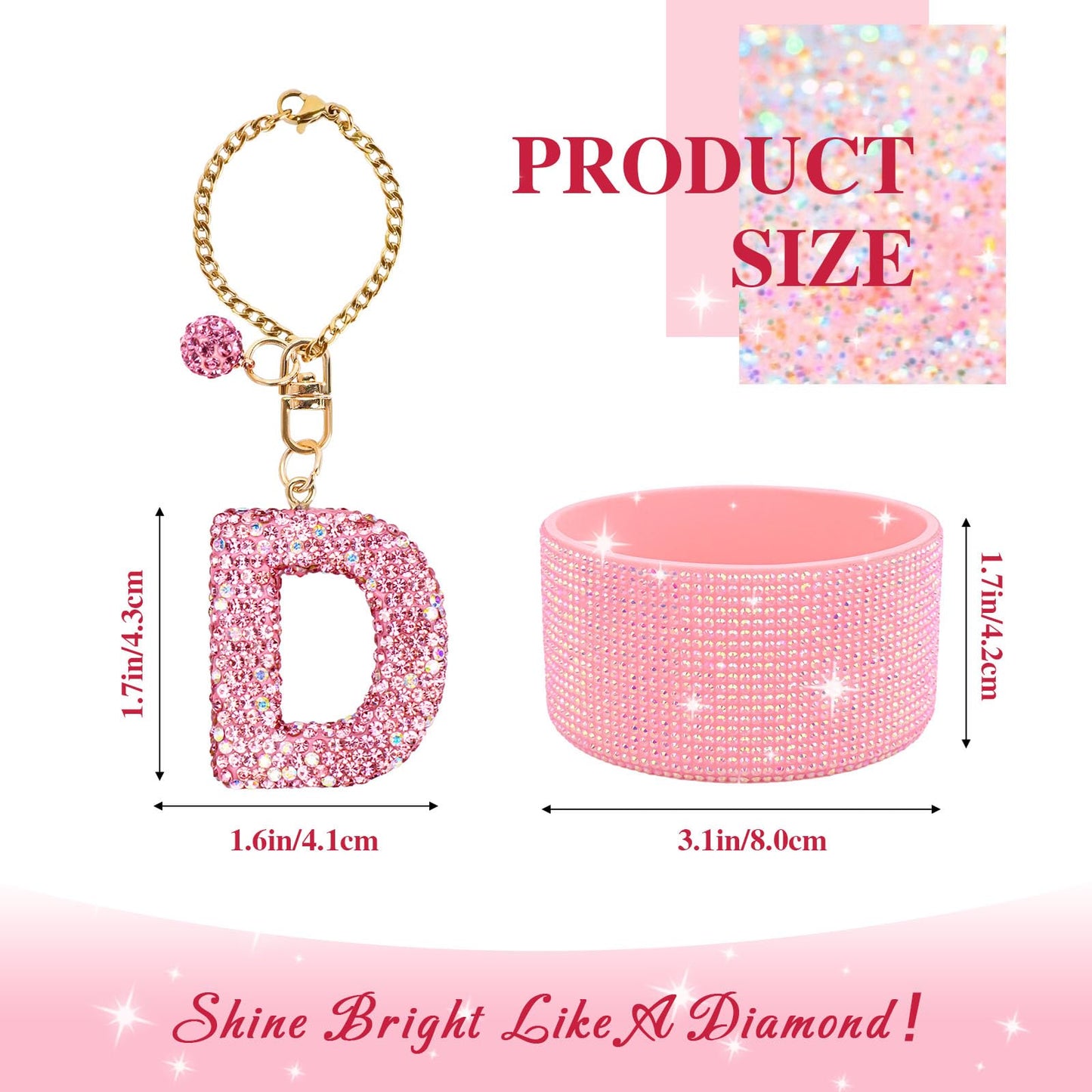 Pink Accessories Set for Stanley Cup 30Oz 40Oz, Bling Letter Charms, Diamond Straw Cover, Glitter Silicone Boot, Personalized Sticker, Bow Straw Topper for Stanley Cup Accessories