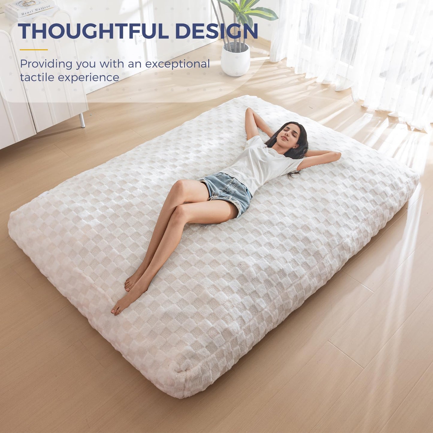 Giant Bean Bag Chair Bed for Adults, Convertible Beanbag Folds from Lazy Chair to Floor Mattress Bed, Large Floor Sofa Couch, Big Sofa Bed, High-Density Foam Filling, Machine Washable Cover
