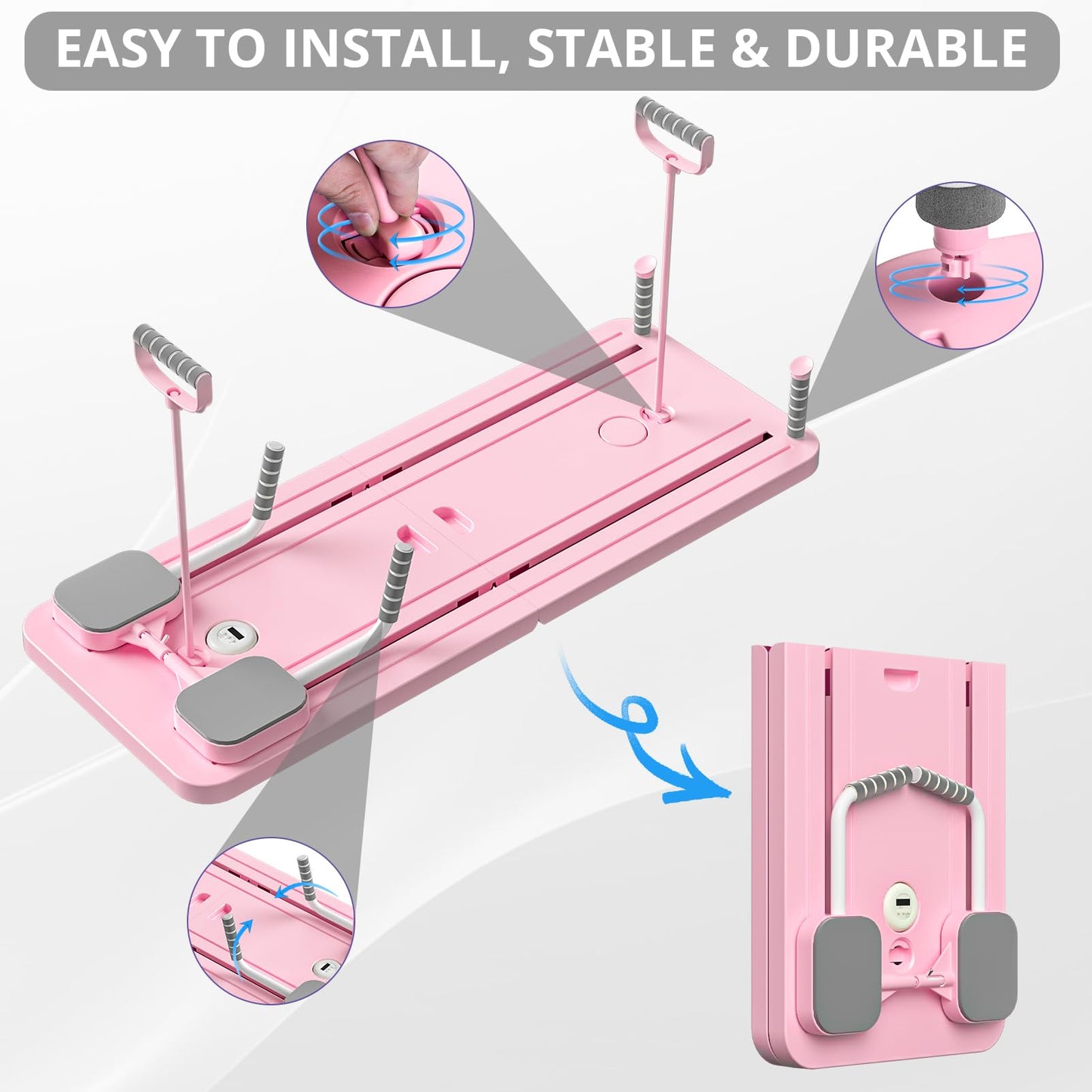 Pilates Reformer Set, Multi-Purpose Foldable Pilates Reformer Board for Home, 5 in 1 Pilates Sliding Board (Pink)