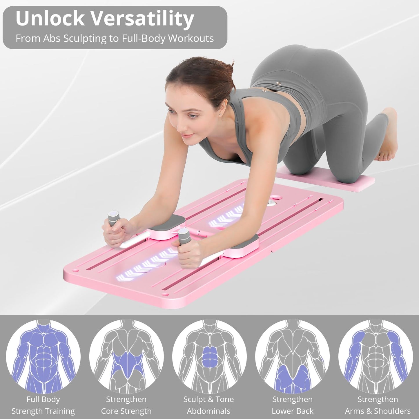 Pilates Reformer Set, Multi-Purpose Foldable Pilates Reformer Board for Home, 5 in 1 Pilates Sliding Board (Pink)