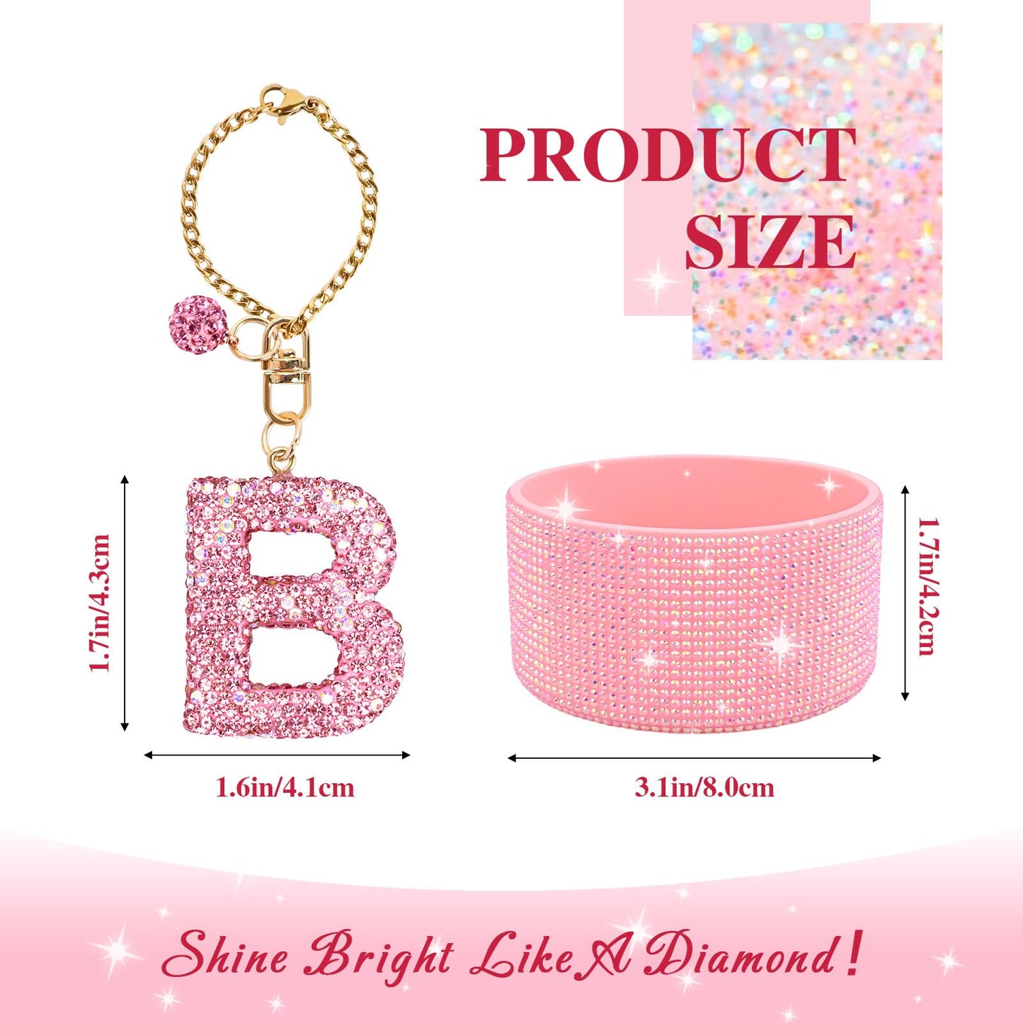 Pink Accessories Set for Stanley Cup 30Oz 40Oz, Bling Letter Charms, Diamond Straw Cover, Glitter Silicone Boot, Personalized Sticker, Bow Straw Topper for Stanley Cup Accessories
