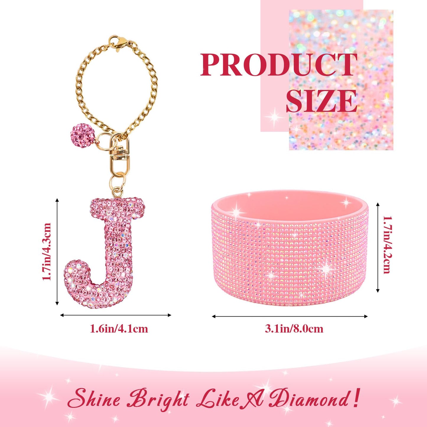 Pink Accessories Set for Stanley Cup 30Oz 40Oz, Bling Letter Charms, Diamond Straw Cover, Glitter Silicone Boot, Personalized Sticker, Bow Straw Topper for Stanley Cup Accessories