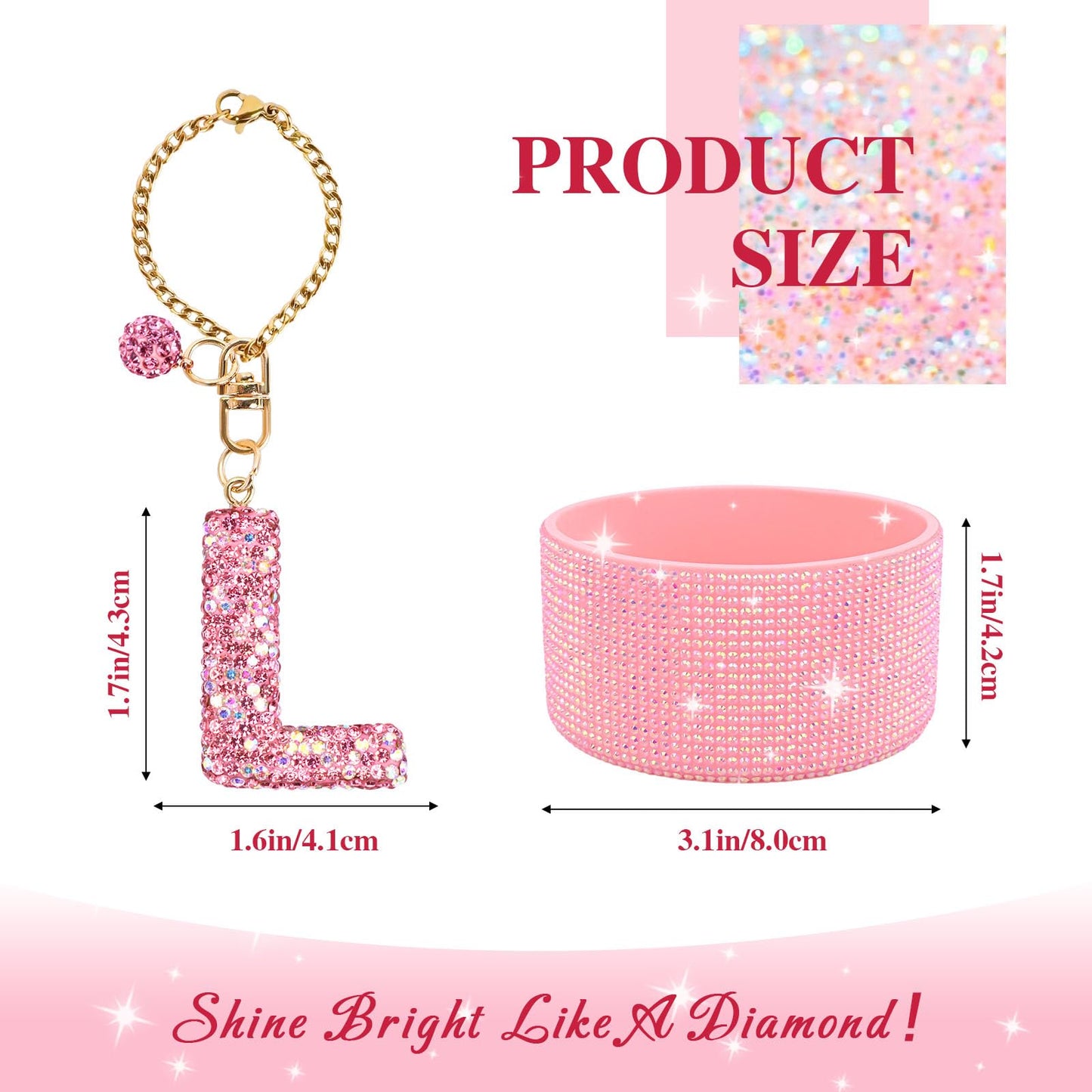 Pink Accessories Set for Stanley Cup 30Oz 40Oz, Bling Letter Charms, Diamond Straw Cover, Glitter Silicone Boot, Personalized Sticker, Bow Straw Topper for Stanley Cup Accessories