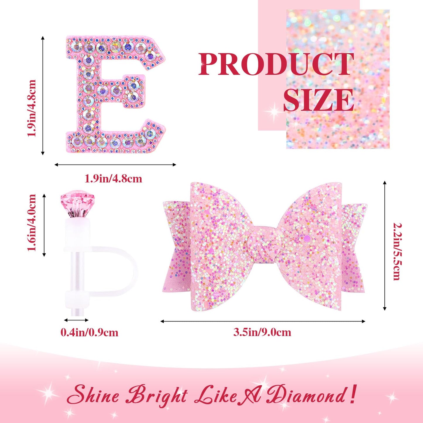 Pink Accessories Set for Stanley Cup 30Oz 40Oz, Bling Letter Charms, Diamond Straw Cover, Glitter Silicone Boot, Personalized Sticker, Bow Straw Topper for Stanley Cup Accessories