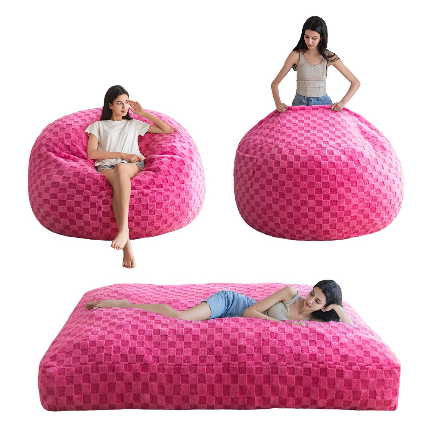 Giant Bean Bag Chair Bed for Adults, Convertible Beanbag Folds from Lazy Chair to Floor Mattress Bed, Large Floor Sofa Couch, Big Sofa Bed, High-Density Foam Filling, Machine Washable Cover