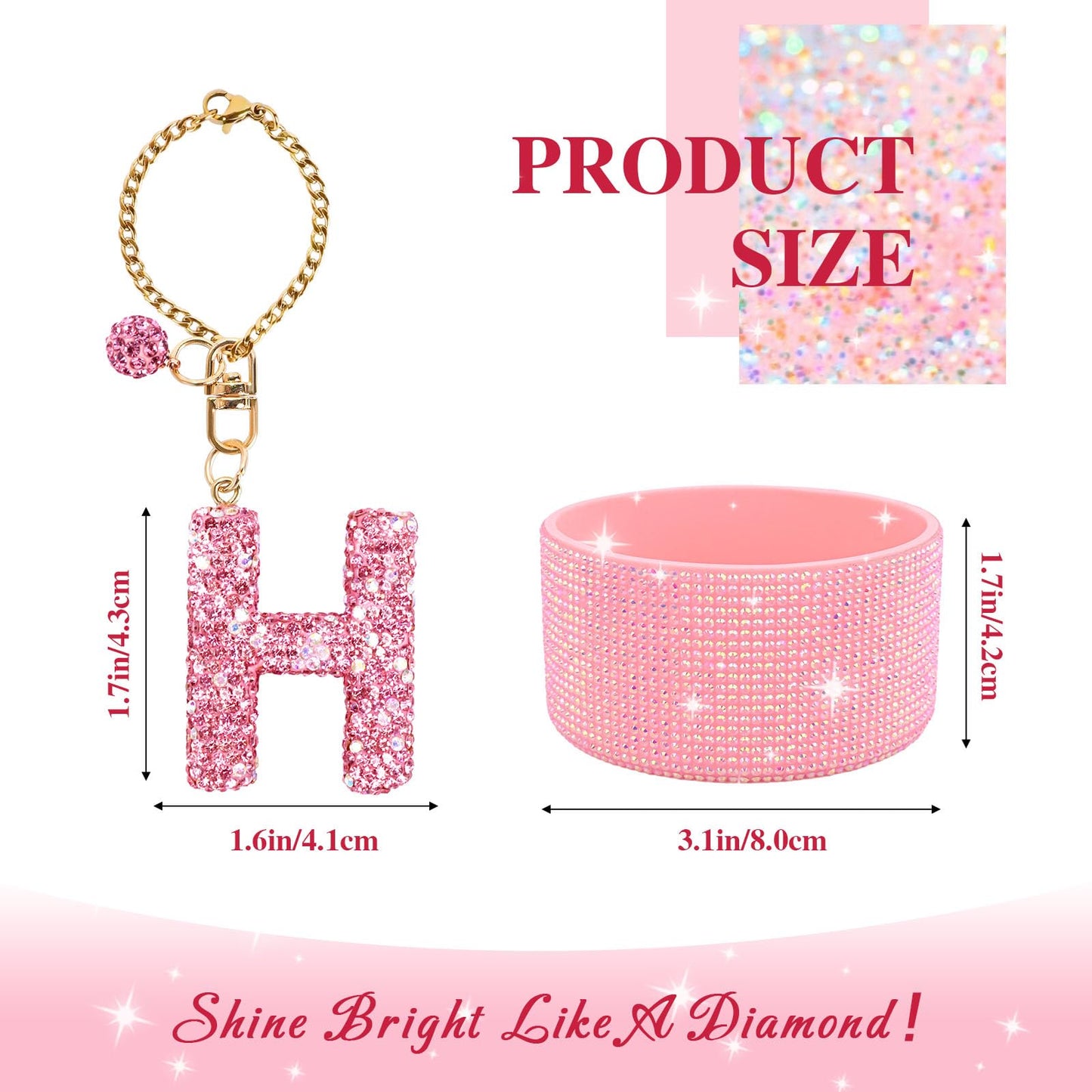 Pink Accessories Set for Stanley Cup 30Oz 40Oz, Bling Letter Charms, Diamond Straw Cover, Glitter Silicone Boot, Personalized Sticker, Bow Straw Topper for Stanley Cup Accessories