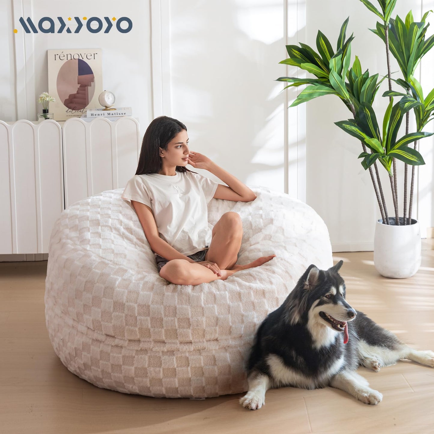 Giant Bean Bag Chair Bed for Adults, Convertible Beanbag Folds from Lazy Chair to Floor Mattress Bed, Large Floor Sofa Couch, Big Sofa Bed, High-Density Foam Filling, Machine Washable Cover