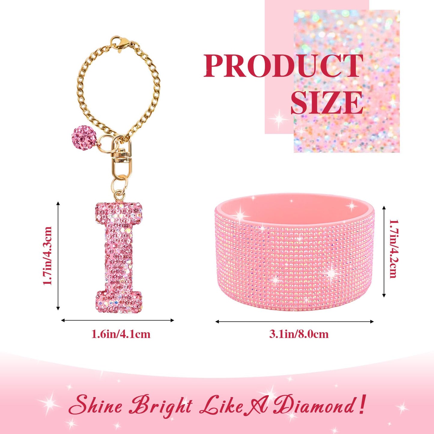 Pink Accessories Set for Stanley Cup 30Oz 40Oz, Bling Letter Charms, Diamond Straw Cover, Glitter Silicone Boot, Personalized Sticker, Bow Straw Topper for Stanley Cup Accessories